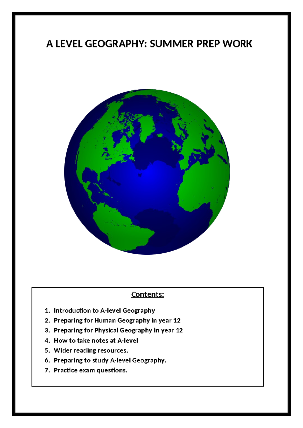 A-Level Geography Summer Bridging Work: Year 12 Prep Guide - Studocu