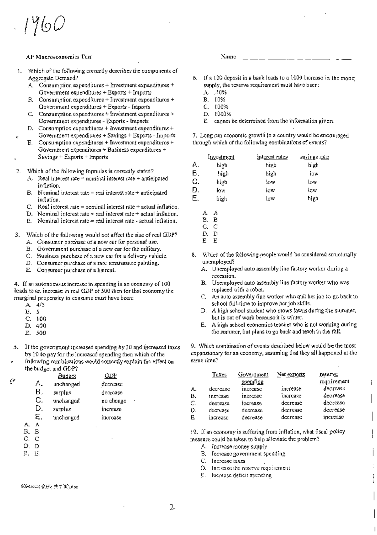 AP Macroeconomics Final Exam Review: Key Concepts and Questions - Studocu