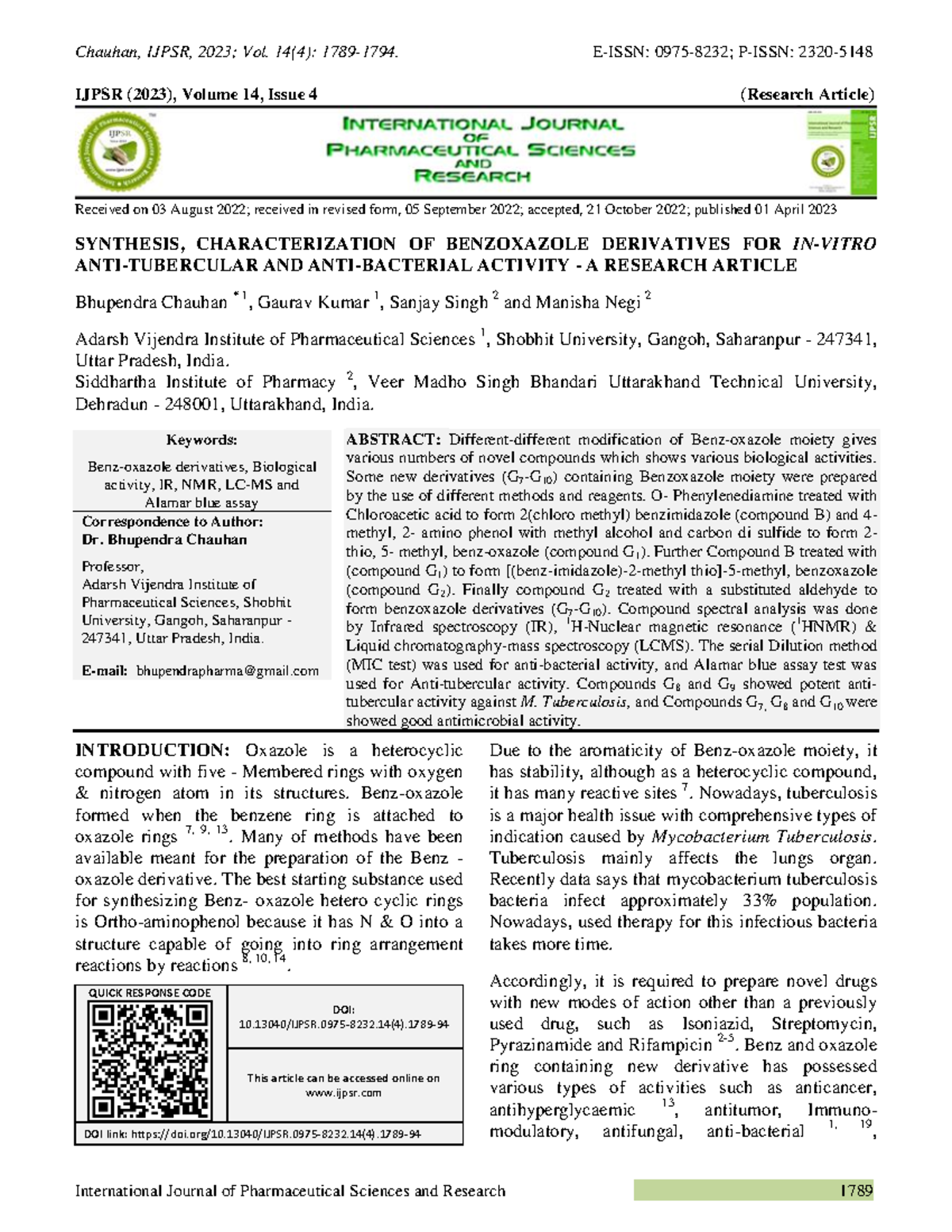 Synthesis and Characterization of Benzoxazole Derivatives: IJPSR Vol ...