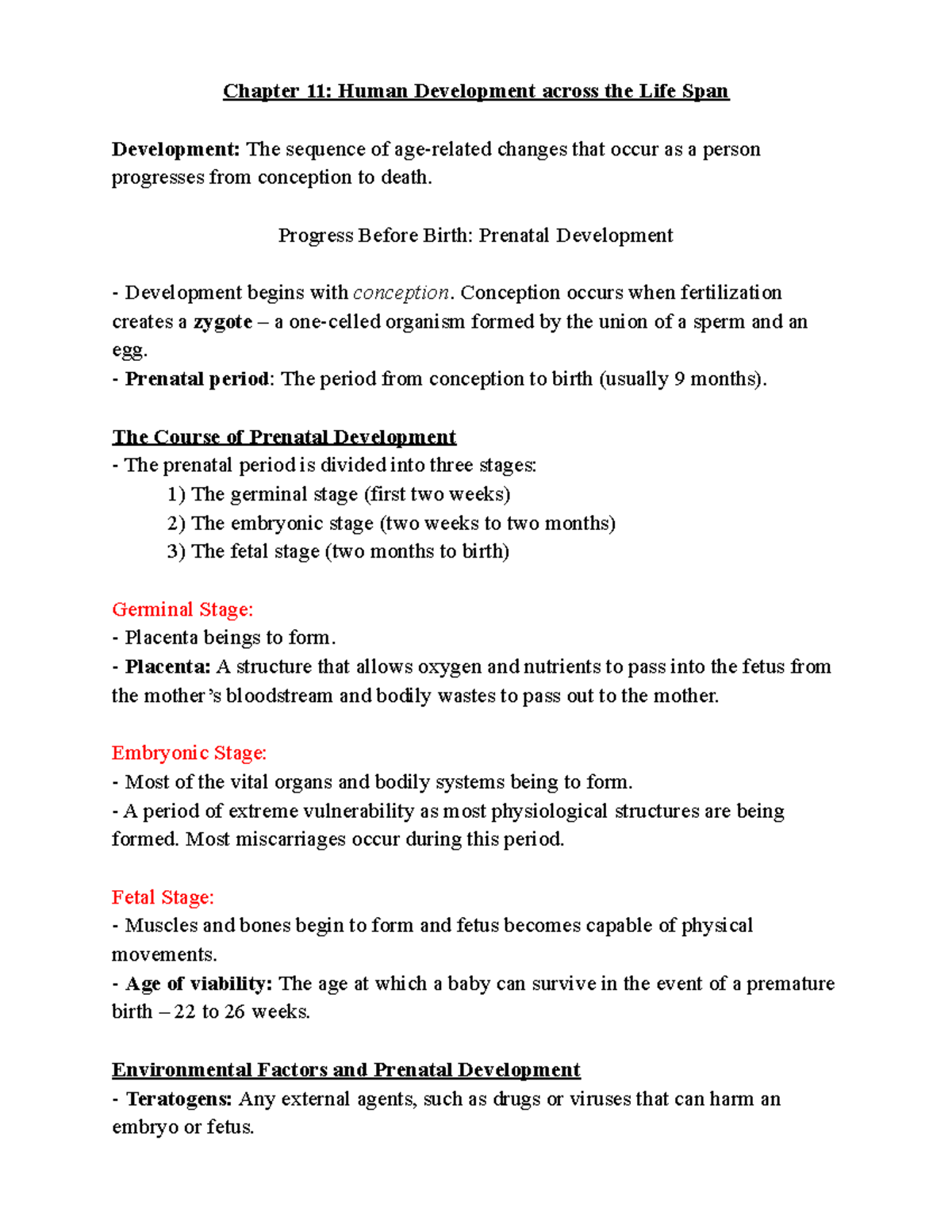 Chapter 11: Human Development - Life Span and Key Stages Insights - Studocu