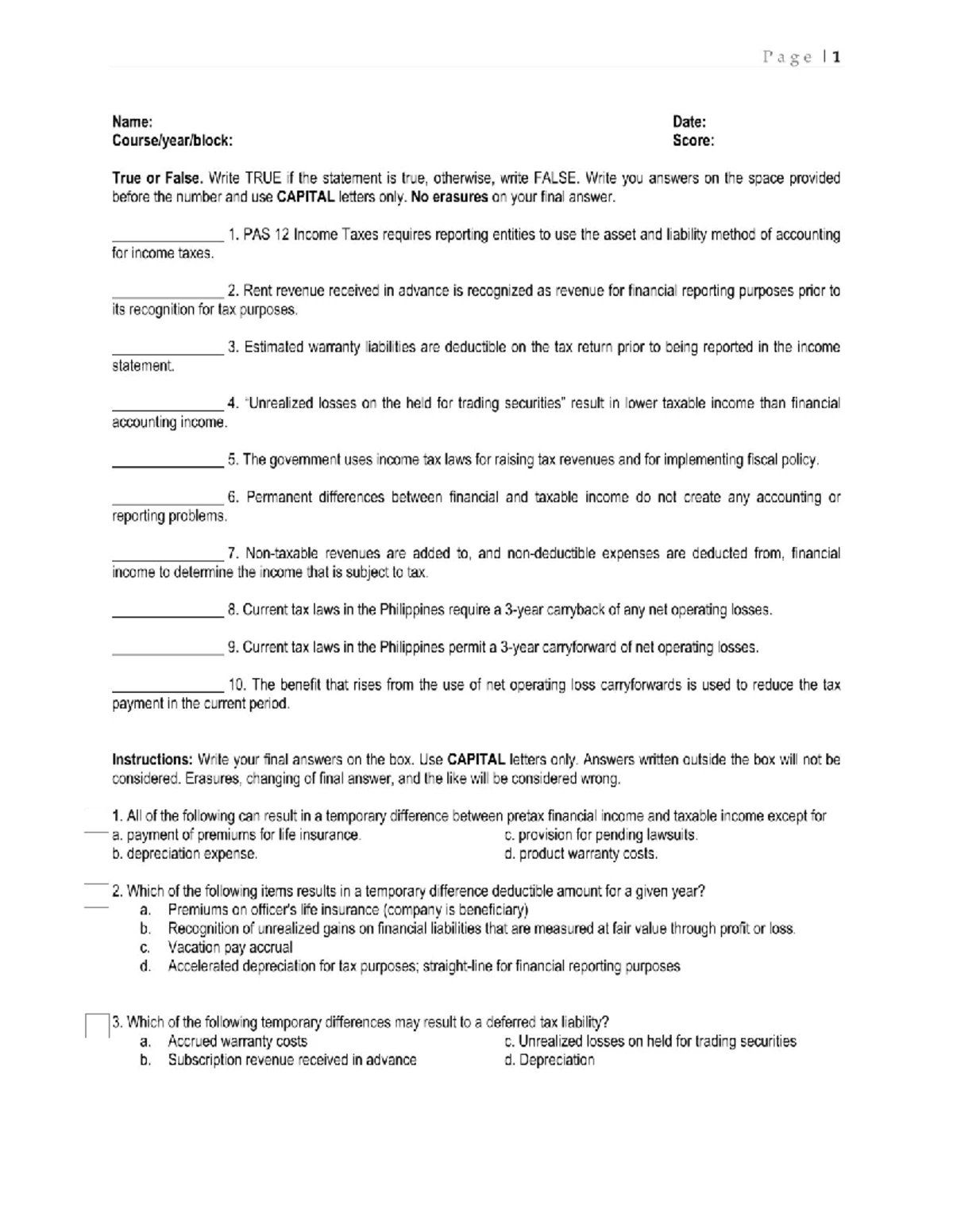 Leases Practice Test Questions for ACCT 101: Final Exam Review - Studocu