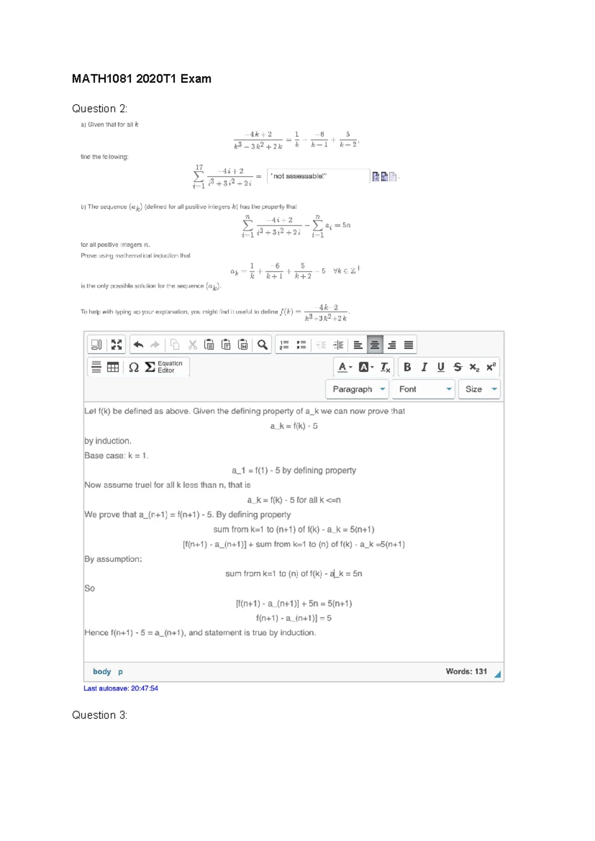 Exam 2008, questions and answers - Version 2a - MATH1081 Test 2 past ...
