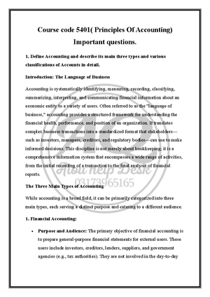 Principles of Accounting - 5401 - AIOU - Studocu