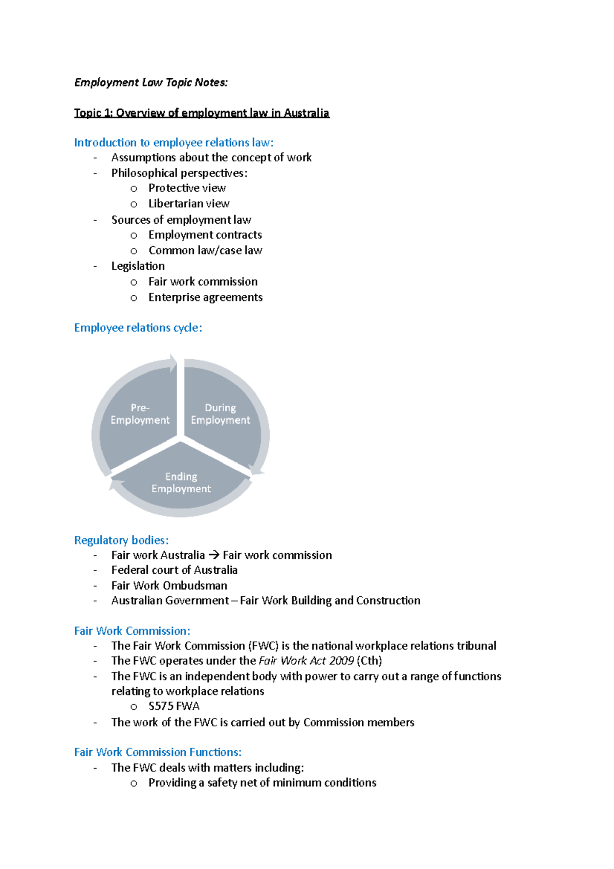 Employment Law Overview Notes: Key Topics and Principles - Studocu