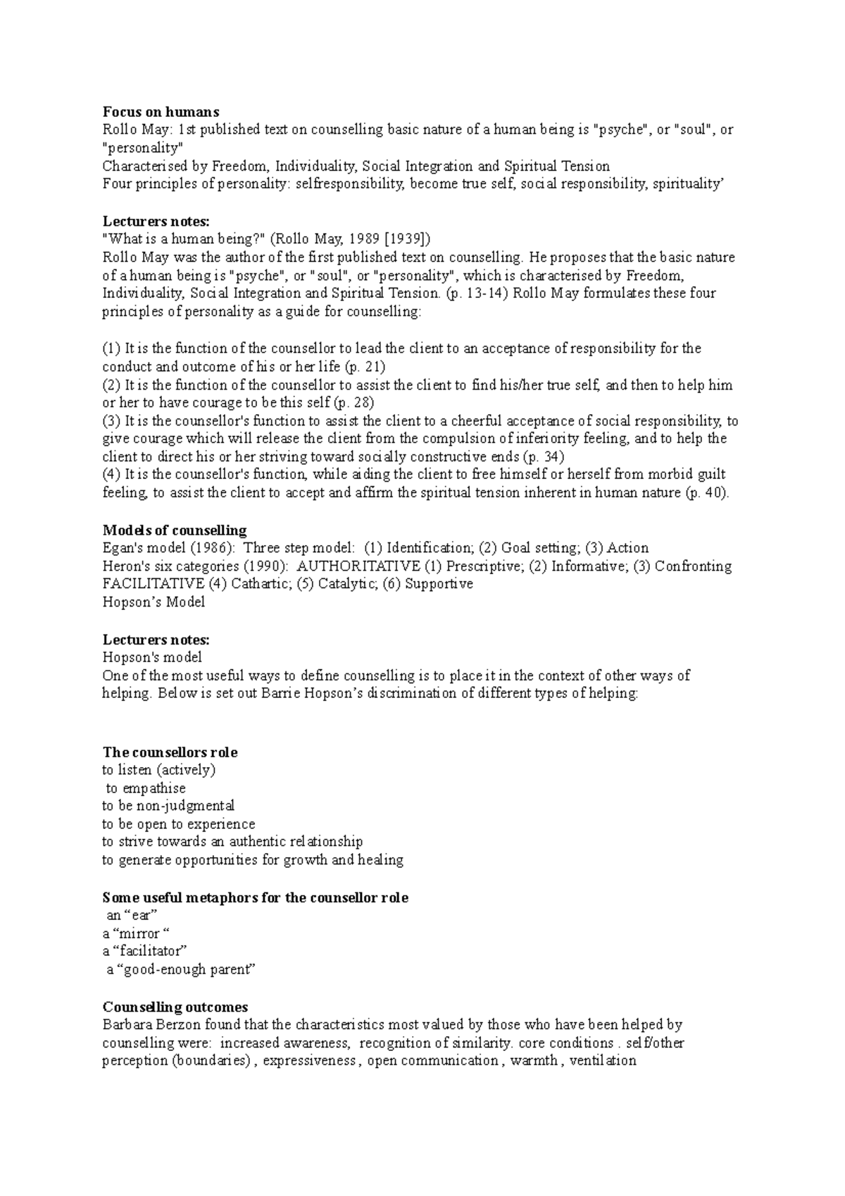 Counselling Concepts and Models - Summary of Key Insights (MC102) - Studocu