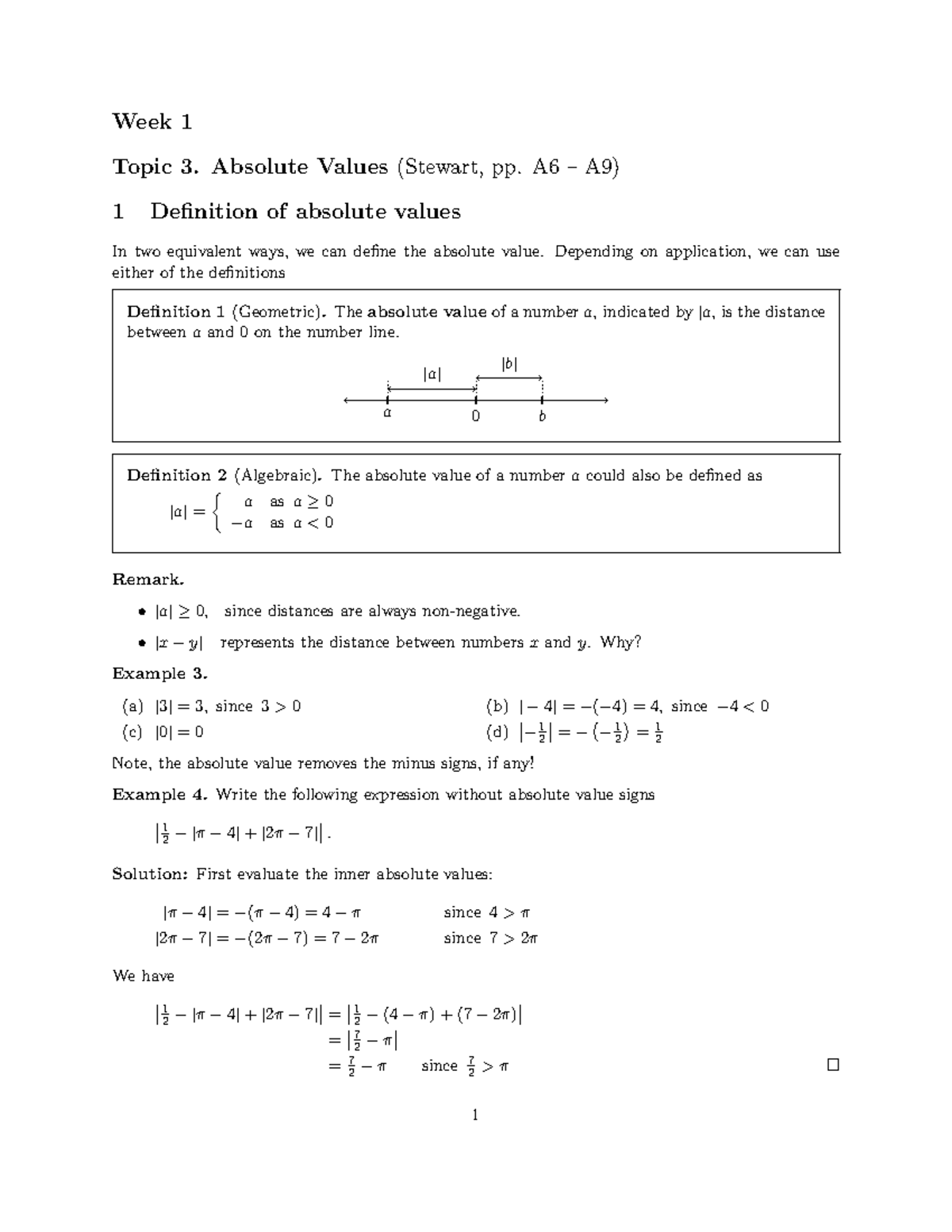 MATH 101 Lecture Notes: Week 1.3E on Absolute Values - Studocu