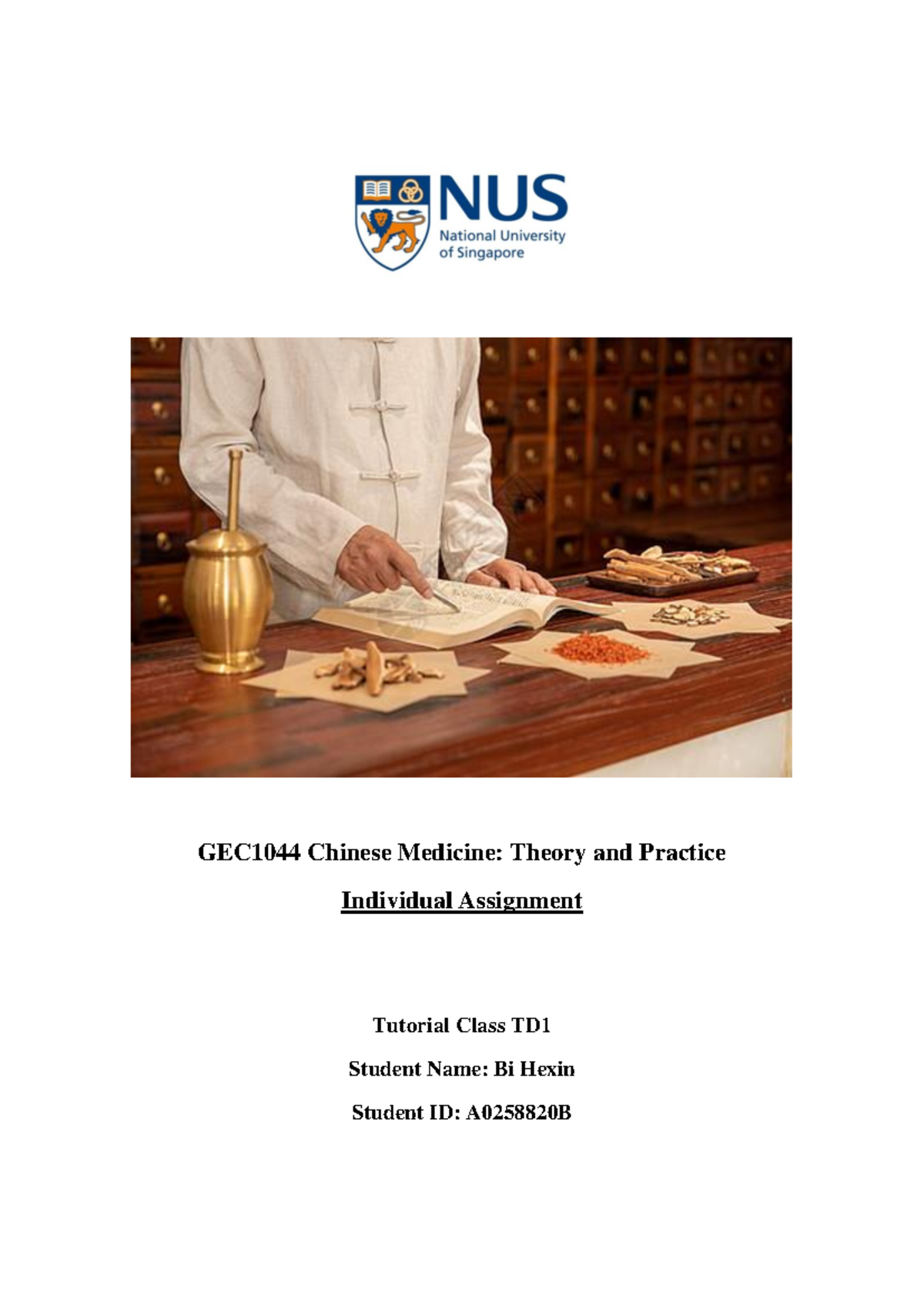 GEC1044 Final Essay - GEC1044 Chinese Medicine: Theory and Practice ...