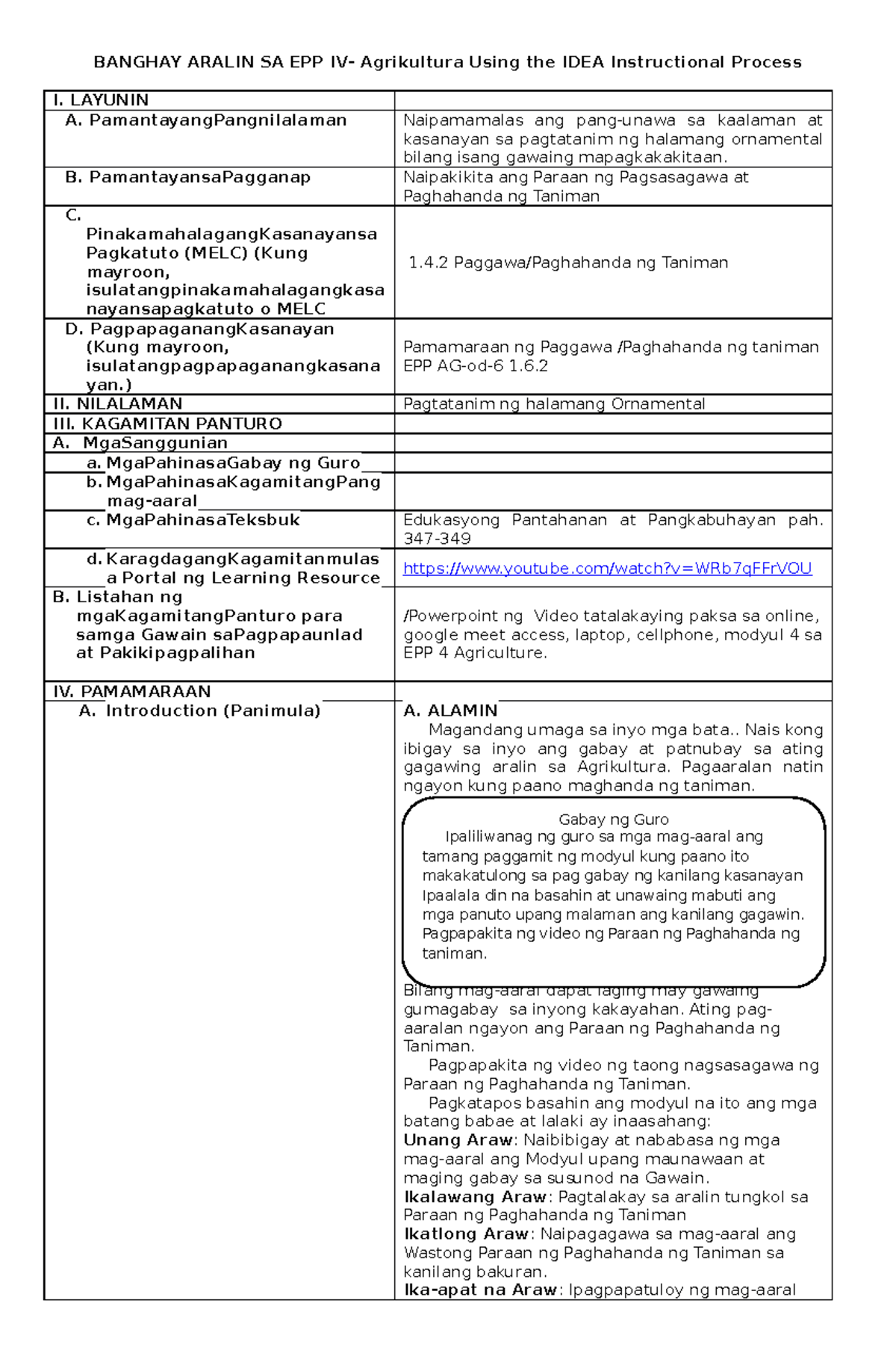 COT-EPP4 LP - Agrikultura Lesson Plan for Grade 4 Students - Studocu
