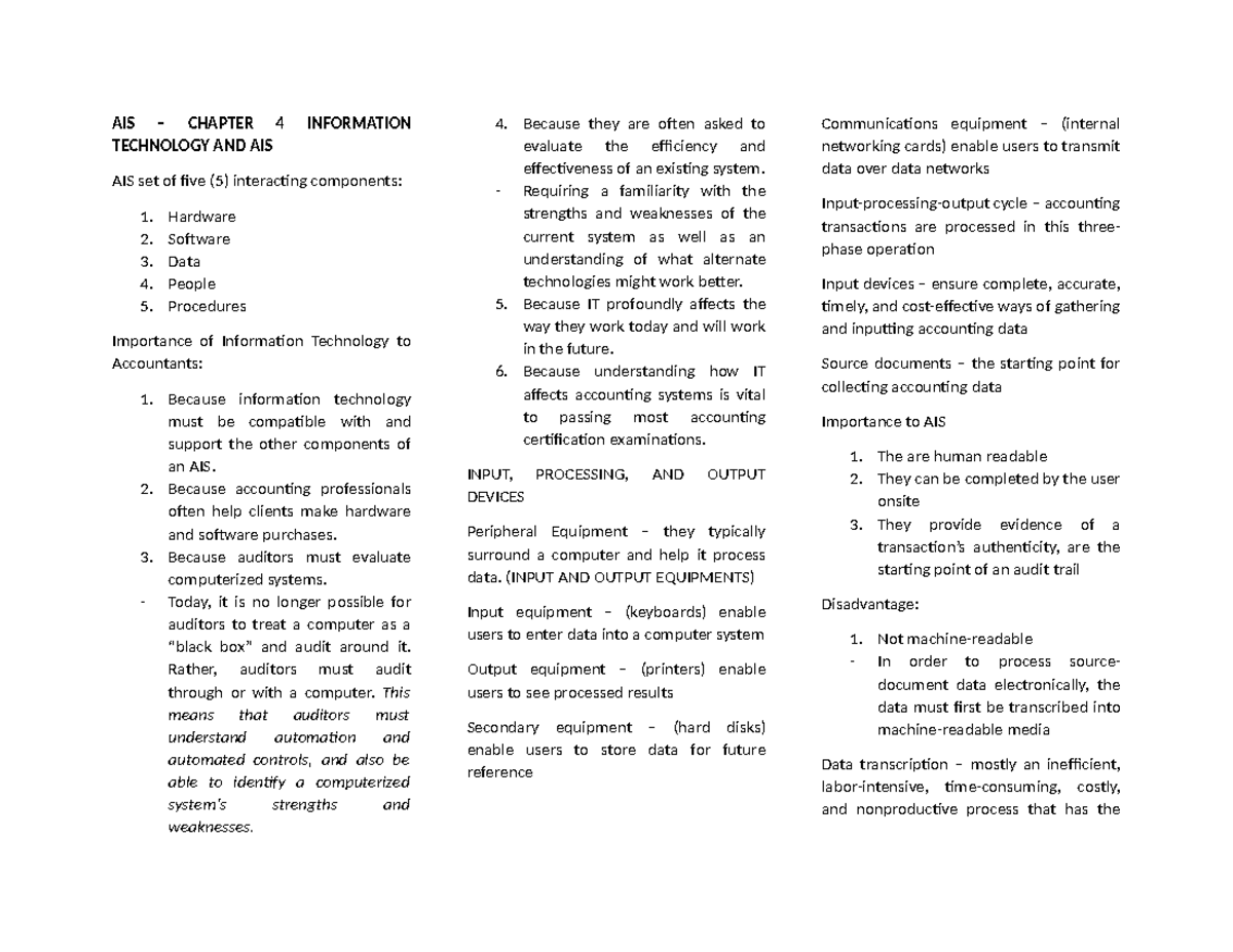 AIS - Chapter 4: Technology's Role in Accounting Information Systems ...