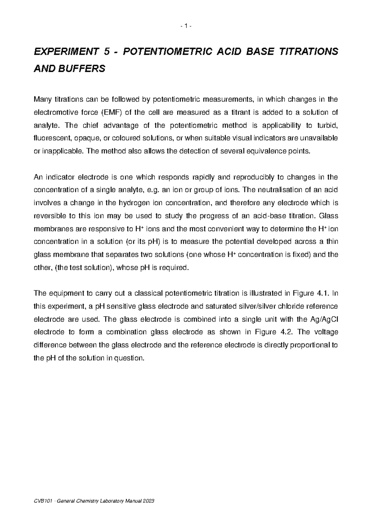 CVB101 P5: Potentiometric Acid-Base Titrations and Buffers Lab Report ...