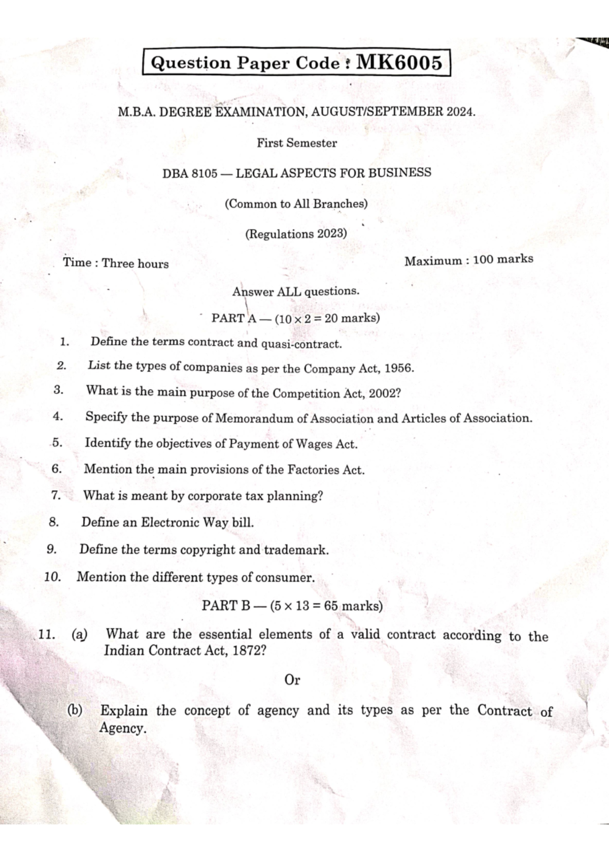 DBA 8105 - LEGAL ASPECTS FOR BUSINESS FINAL EXAM QUESTION PAPER - Studocu