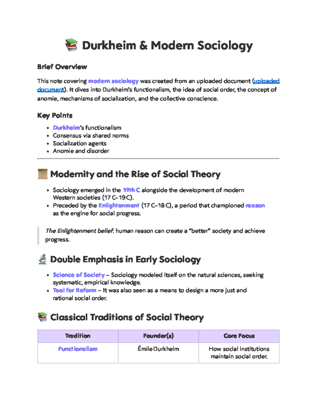 Sociology 101: Durkheim's Functionalism Overview and Key Concepts - Studocu