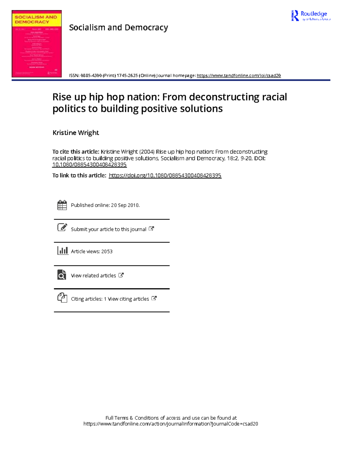 Rise Up Hip Hop Nation: Racial Politics & Positive Solutions - Studocu