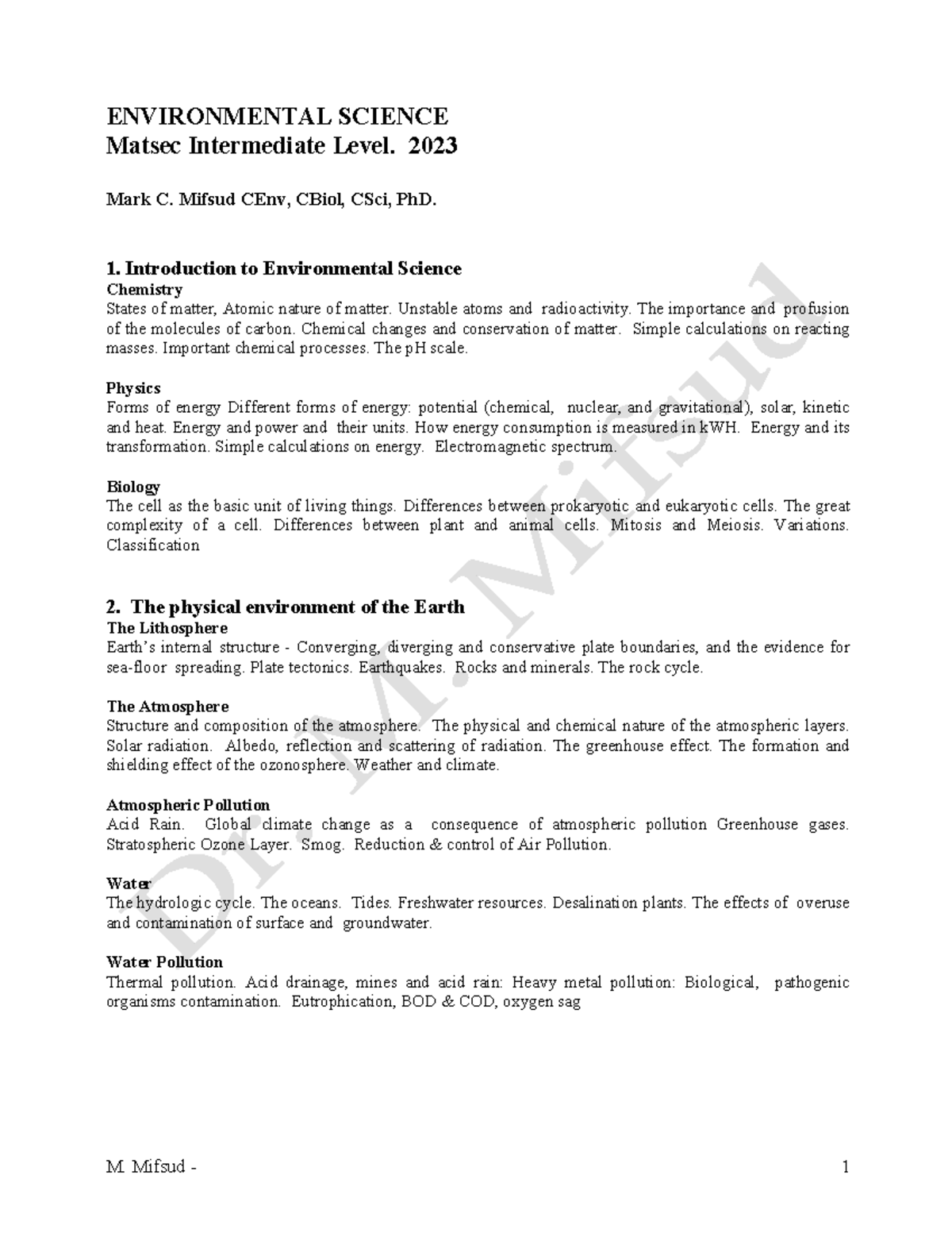 ENVIRONMENTAL SCIENCE Matsec Intermediate Level: Comprehensive Study ...