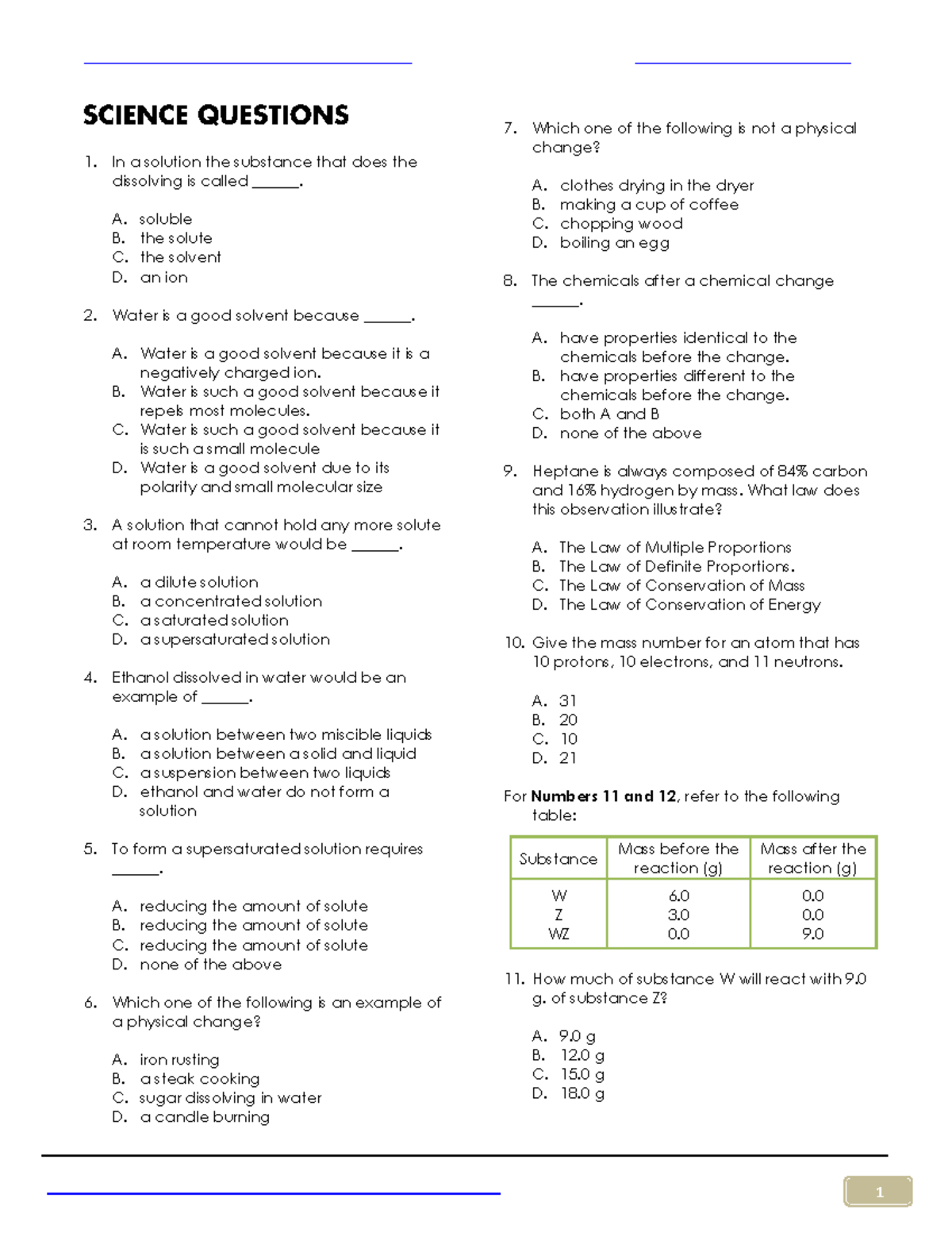 Science Quiz Questions and Answers (Copy) - Studocu