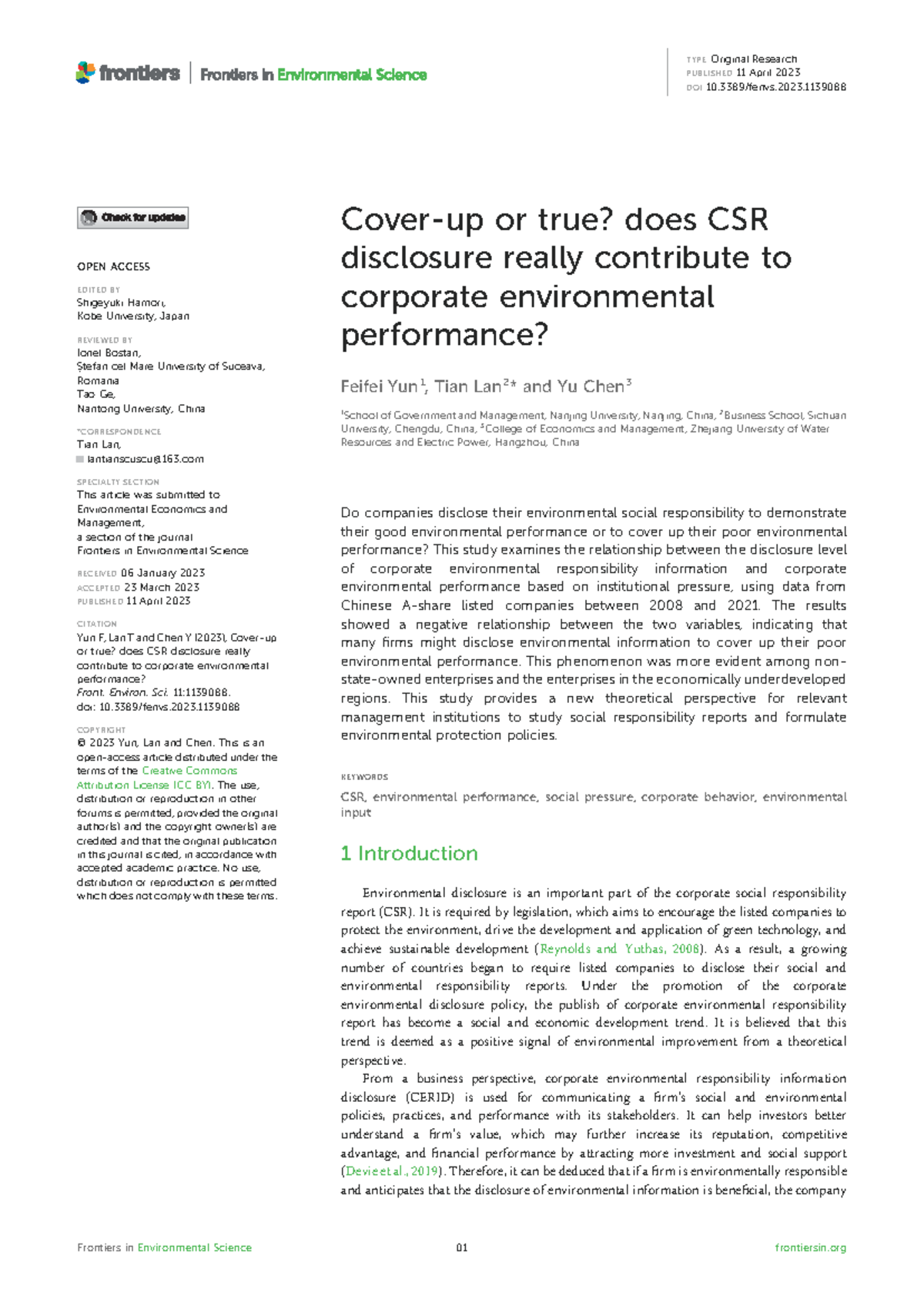 CSR - Does CSR Disclosure Enhance Corporate Environmental Performance ...