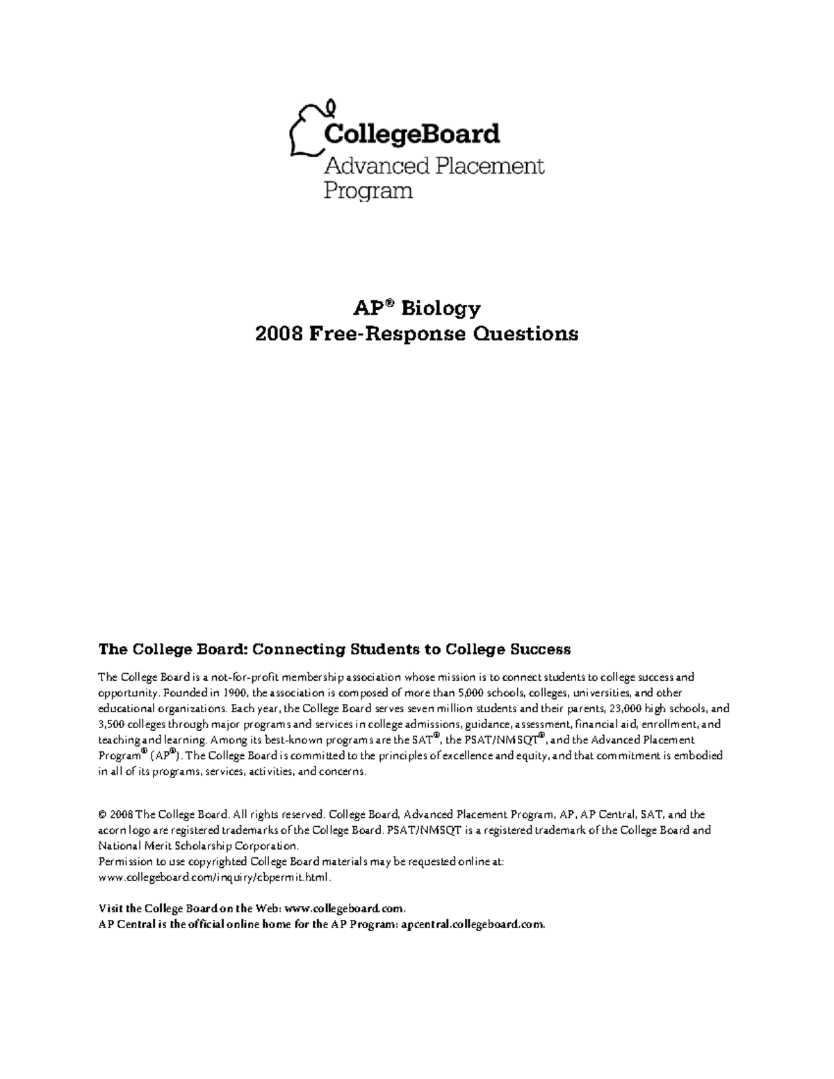 AP Biology 2008 Free Response Questions - Practice FAQs - Studocu