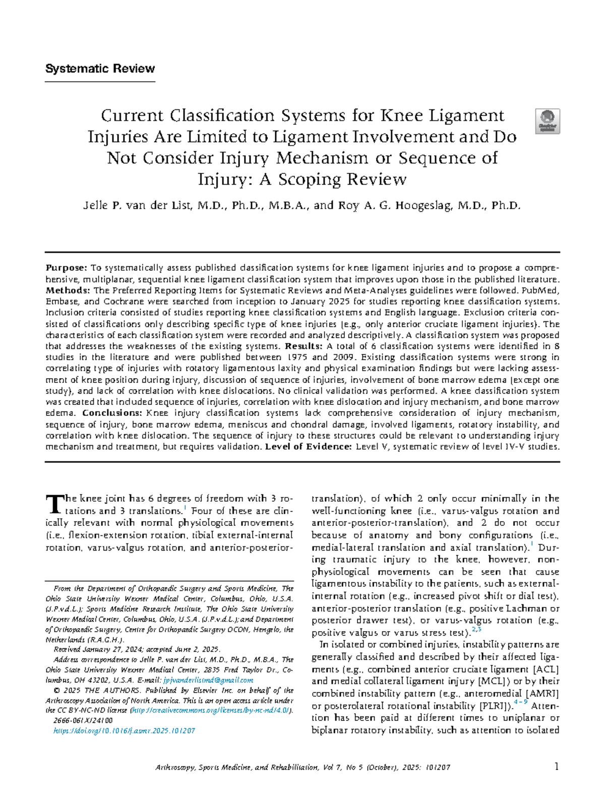 Knee Ligament Injury Classification Systems: A Comprehensive Review ...