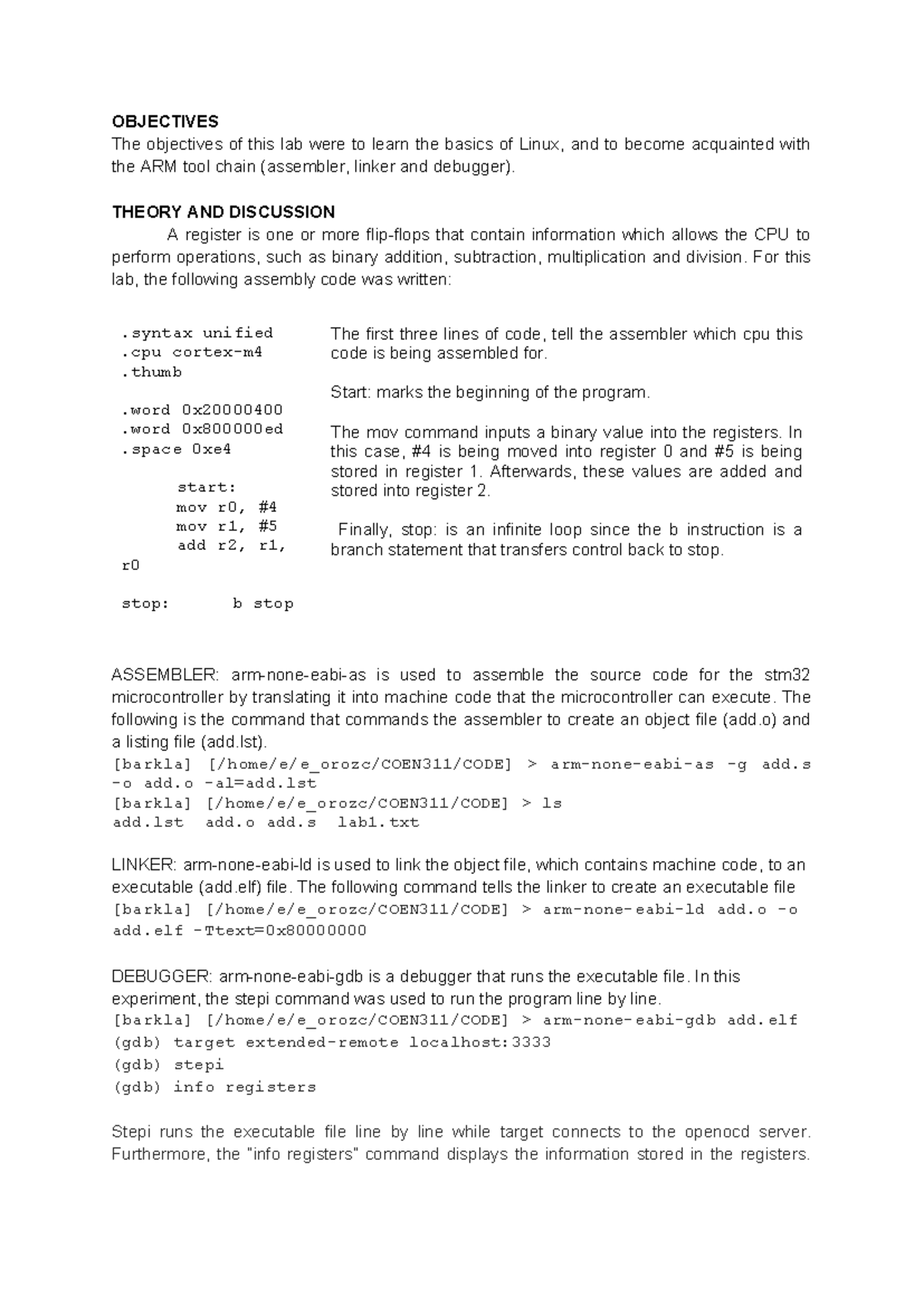 Laboratory 1 - Coen 311: Basics of Linux & ARM Toolchain - Studocu