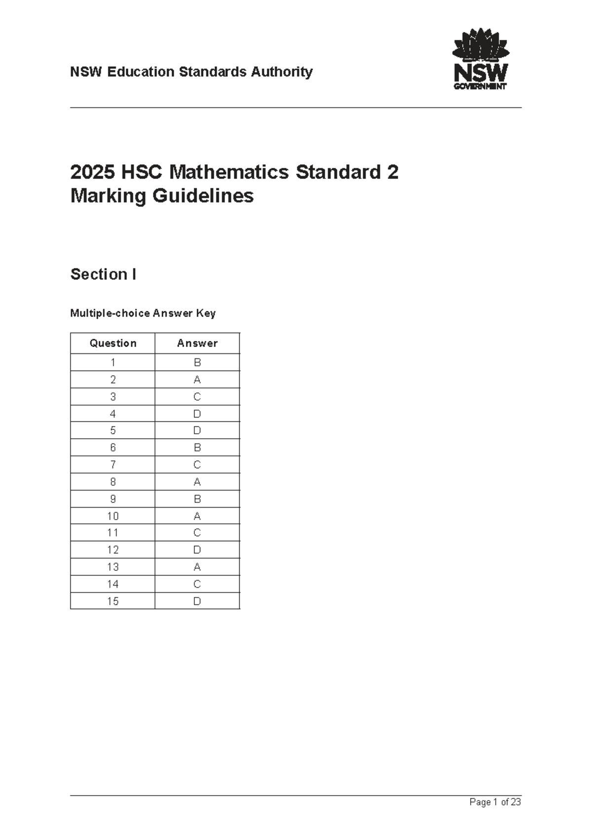 2025 HSC Mathematics Standard 2 Marking Guidelines & Solutions - Studocu