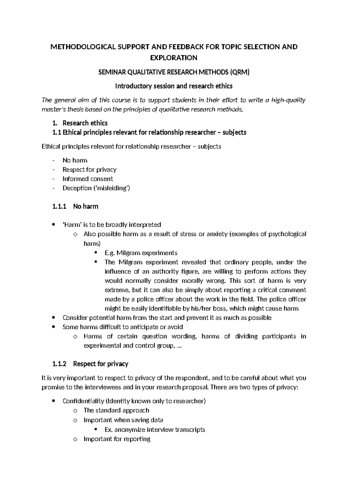 Methodological Support for Topic Selection in QRM Seminar - Studocu
