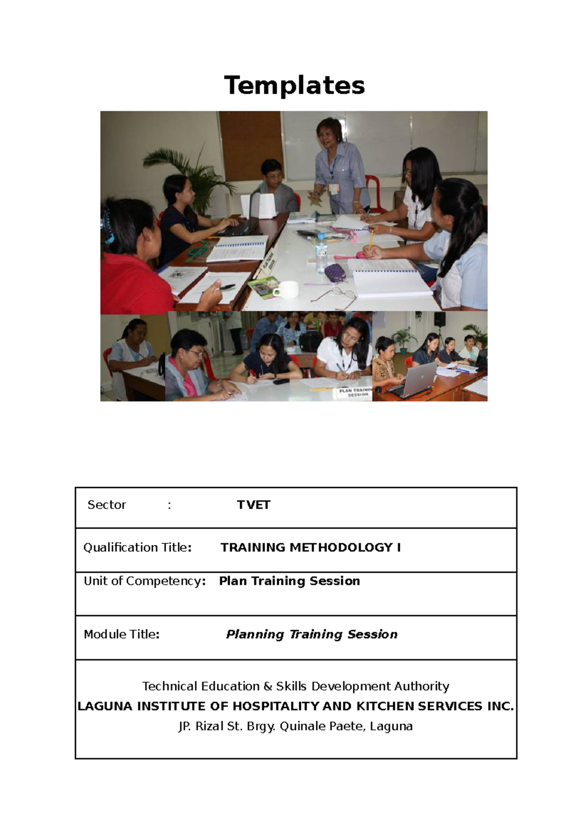 TM1 - Templates for Planning Training Sessions in Methodology I - Studocu