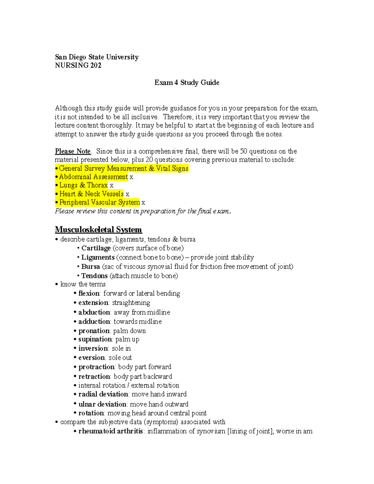 NURS 202 Final Exam Study Guide: Key Concepts for Exam 4 Prep - Studocu