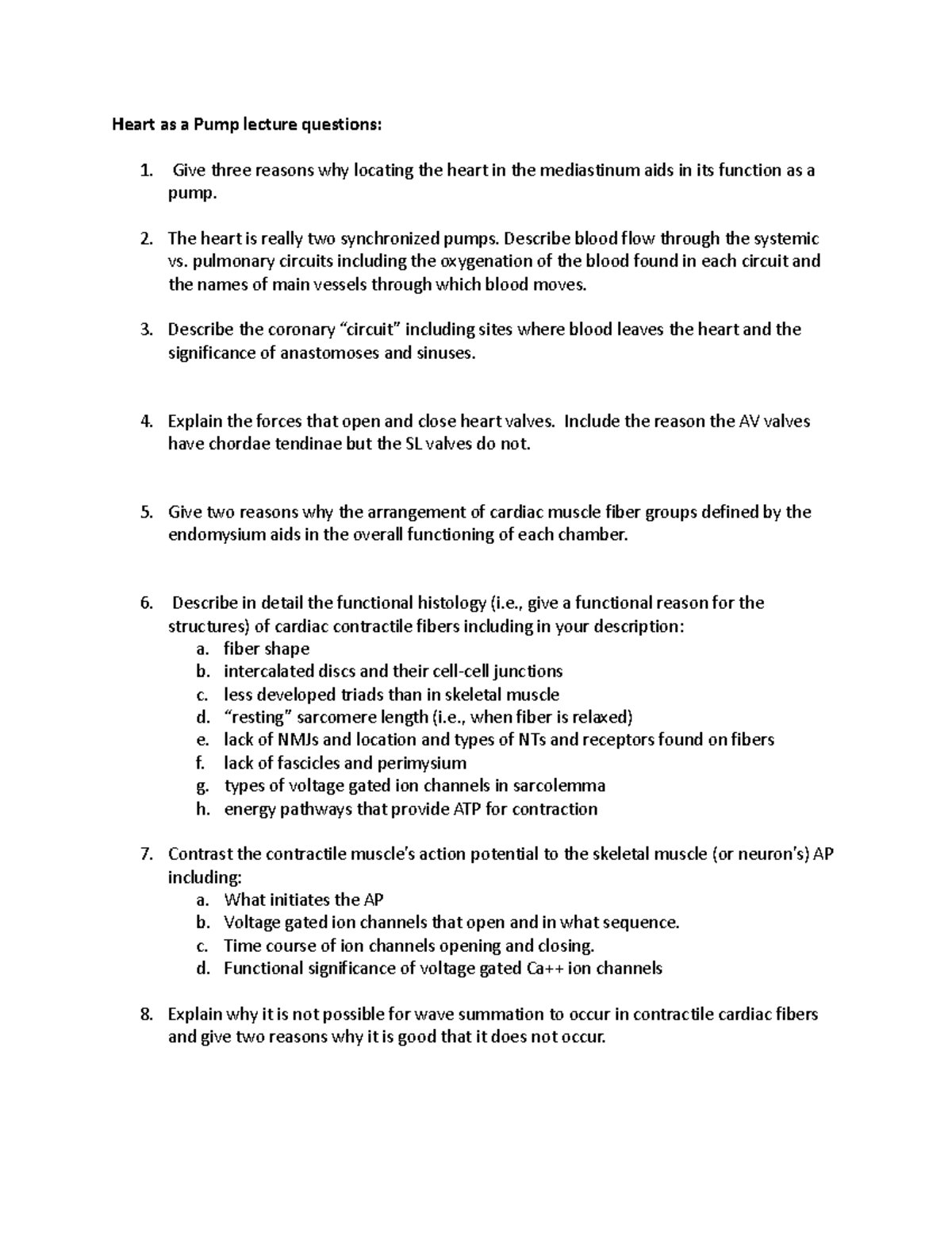 1 Heart as a Pump lecture questions - Heart as a Pump lecture questions ...