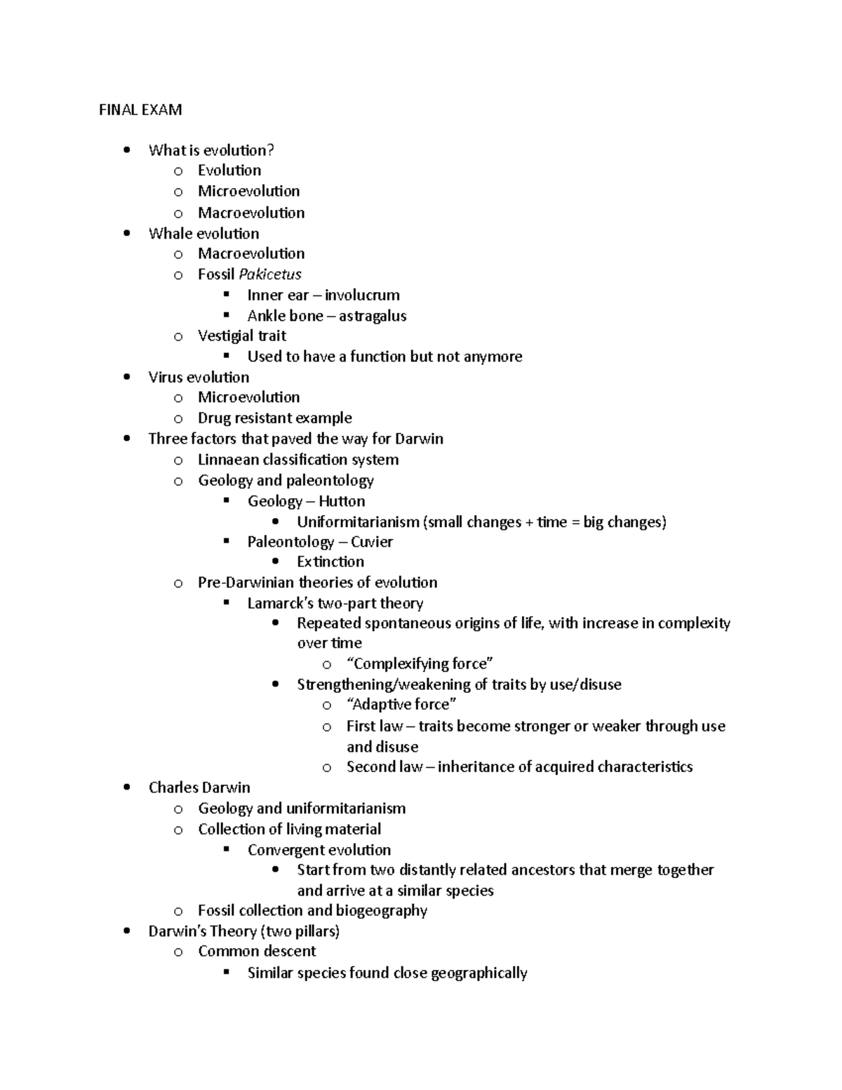 Final Exam Study Guide - BIOL 2704: Evolutionary Concepts with Dr ...