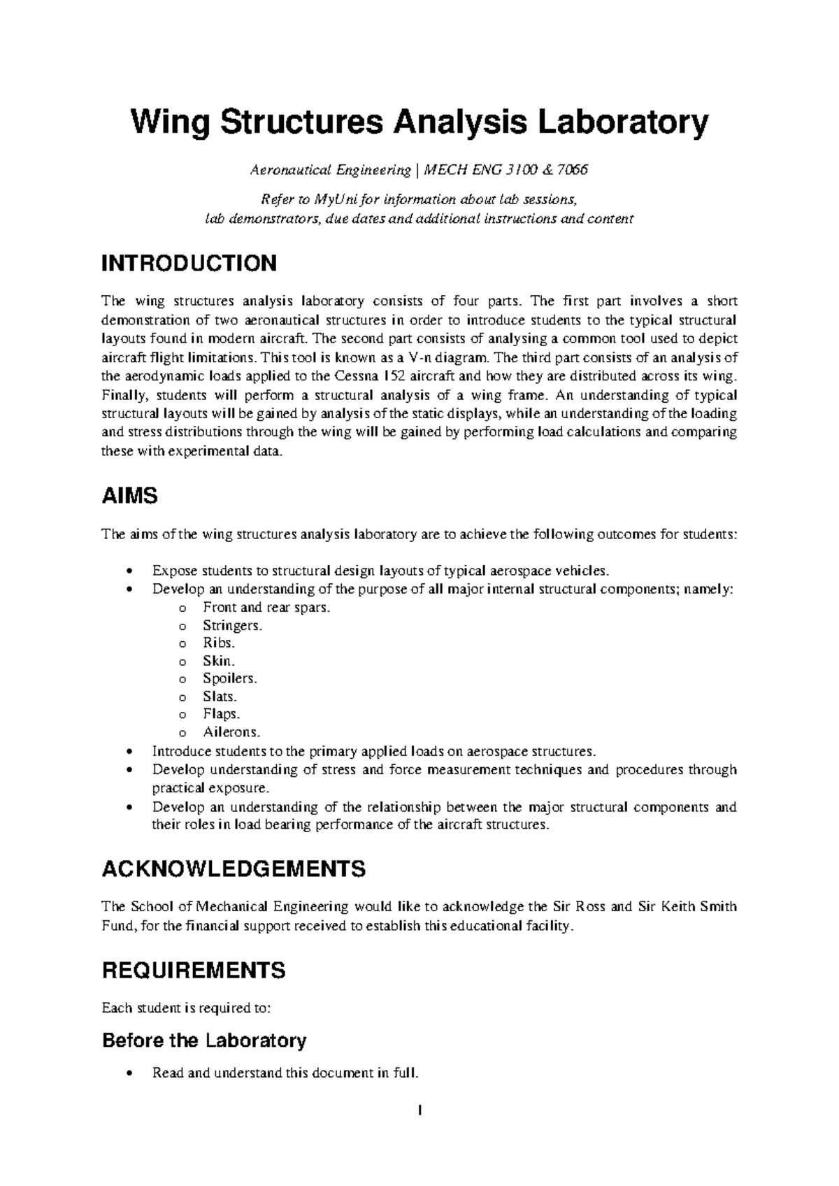 Wing Structures Analysis Lab Manual MECH ENG 3100 7066 - Studocu