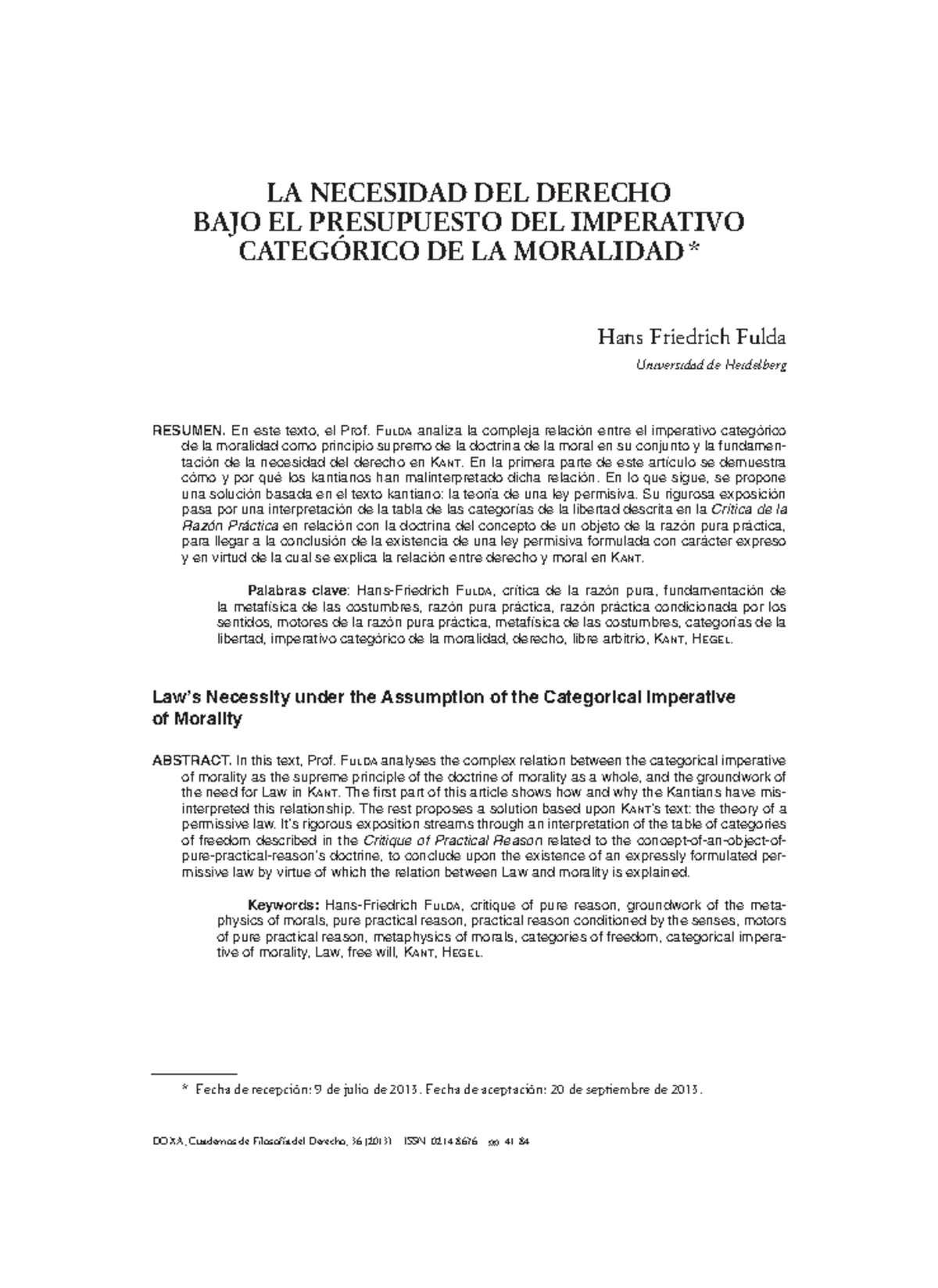 La Necesidad del Derecho según el Imperativo Categórico de Kant - Studocu