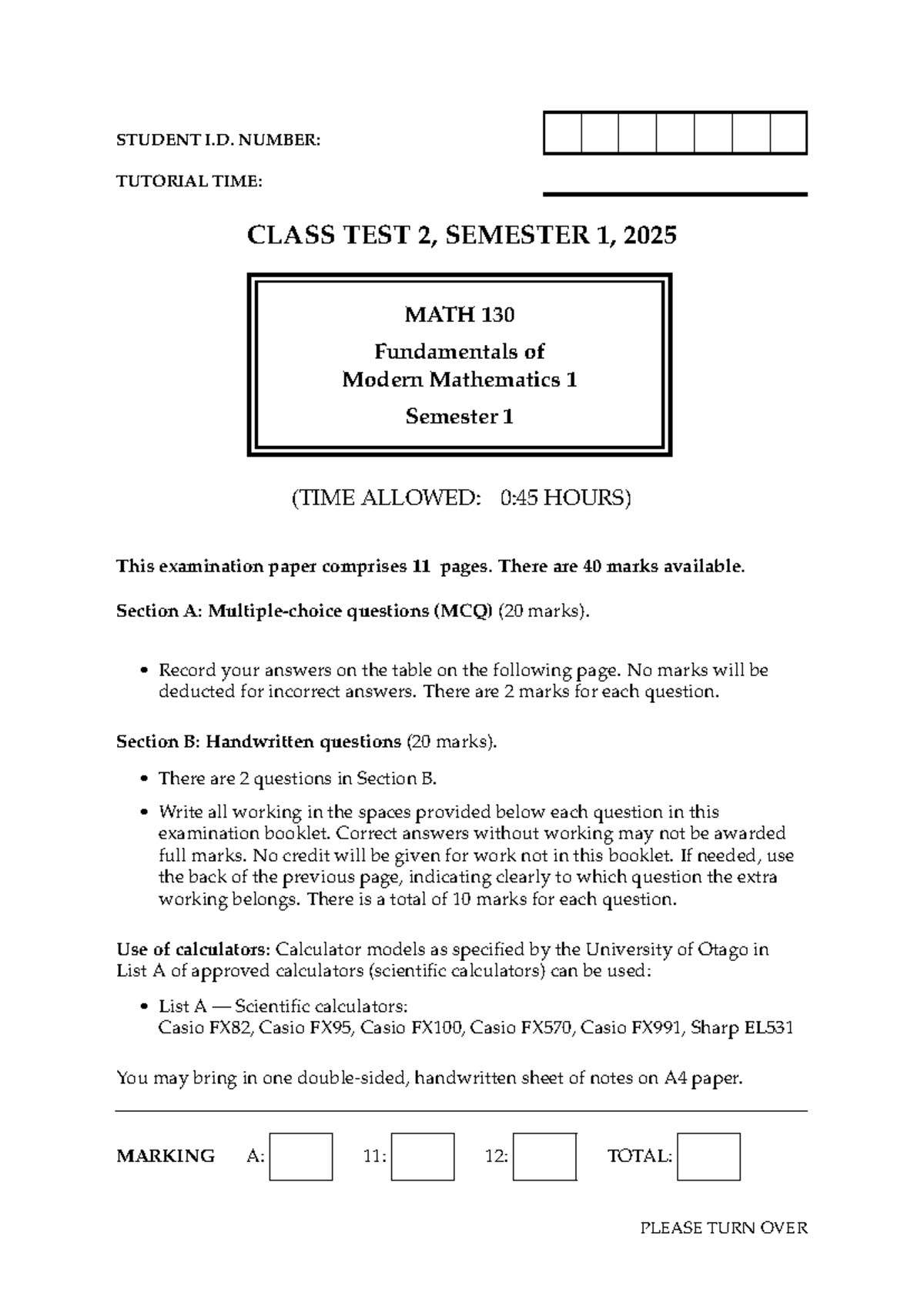 Practice Test 2 for MATH 130: Fundamentals of Modern Mathematics S1 ...