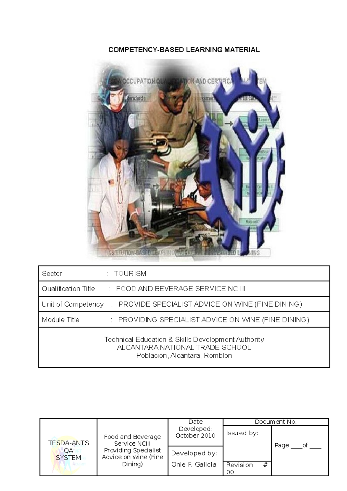 Food and Beverage Service NC III: Specialist Advice on Wine Module ...