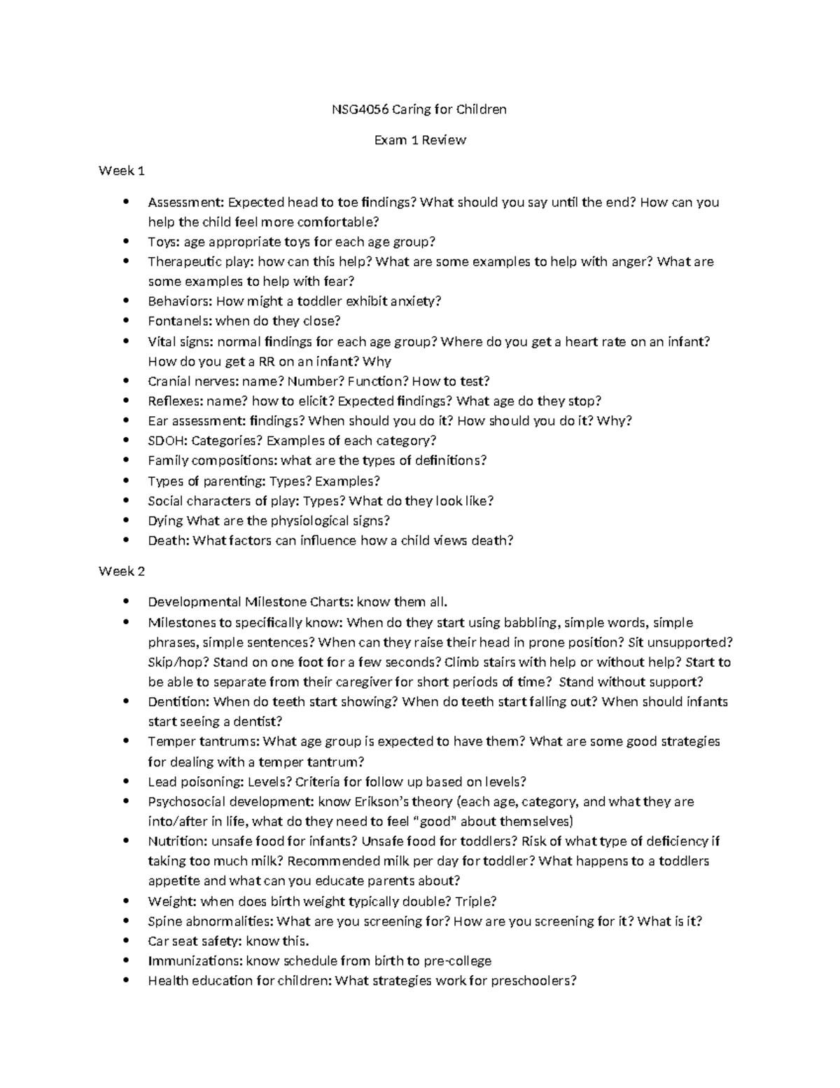 Pediatric Exam 2 Study Guide: Key Concepts & Nursing Care 2025 - Studocu