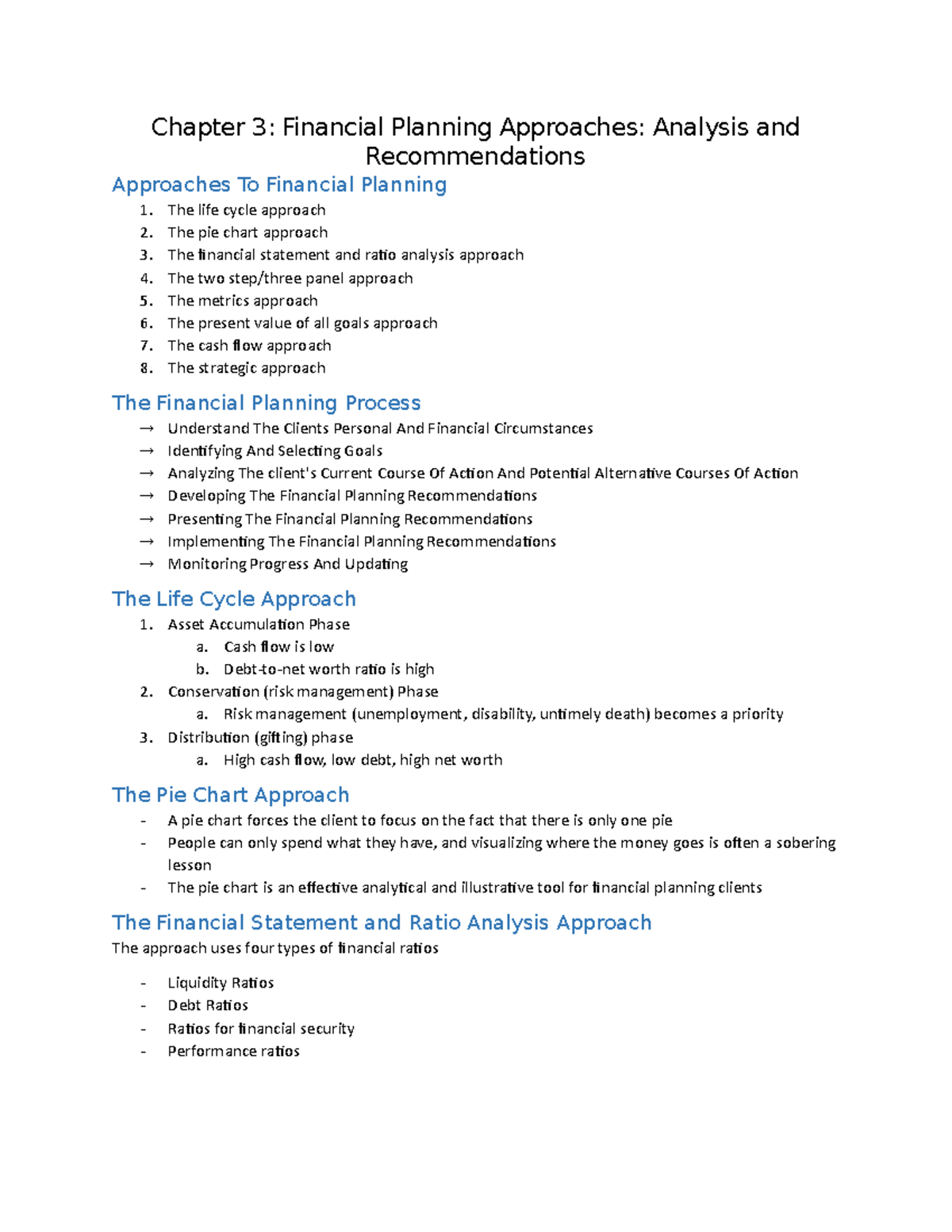 Chapter 3 - Financial Planning Approaches and Processes - Studocu