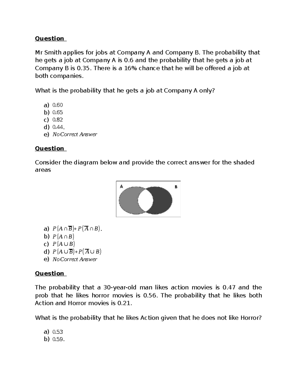 Probability Revision - Practice Questions and Solutions - Studocu
