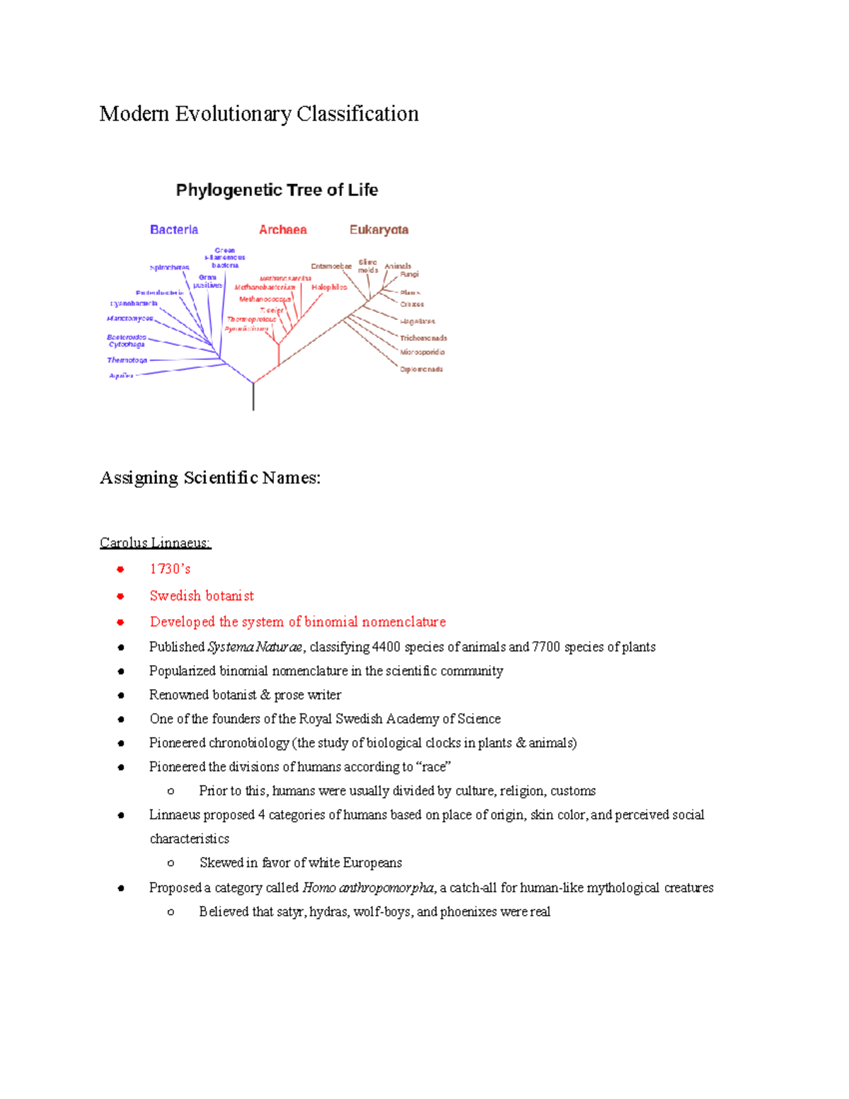 Biology Notes Ch. 18.1-18.2: Modern Evolutionary Classification - Studocu