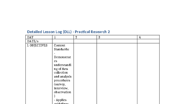 DLL Practical Research 2: Comprehensive Lesson on Methodology - Studocu