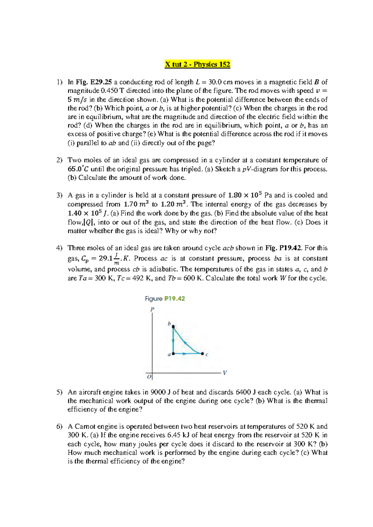 Physics 152 - X-TUT 2 Study Guide for Potential Differences and Gas ...