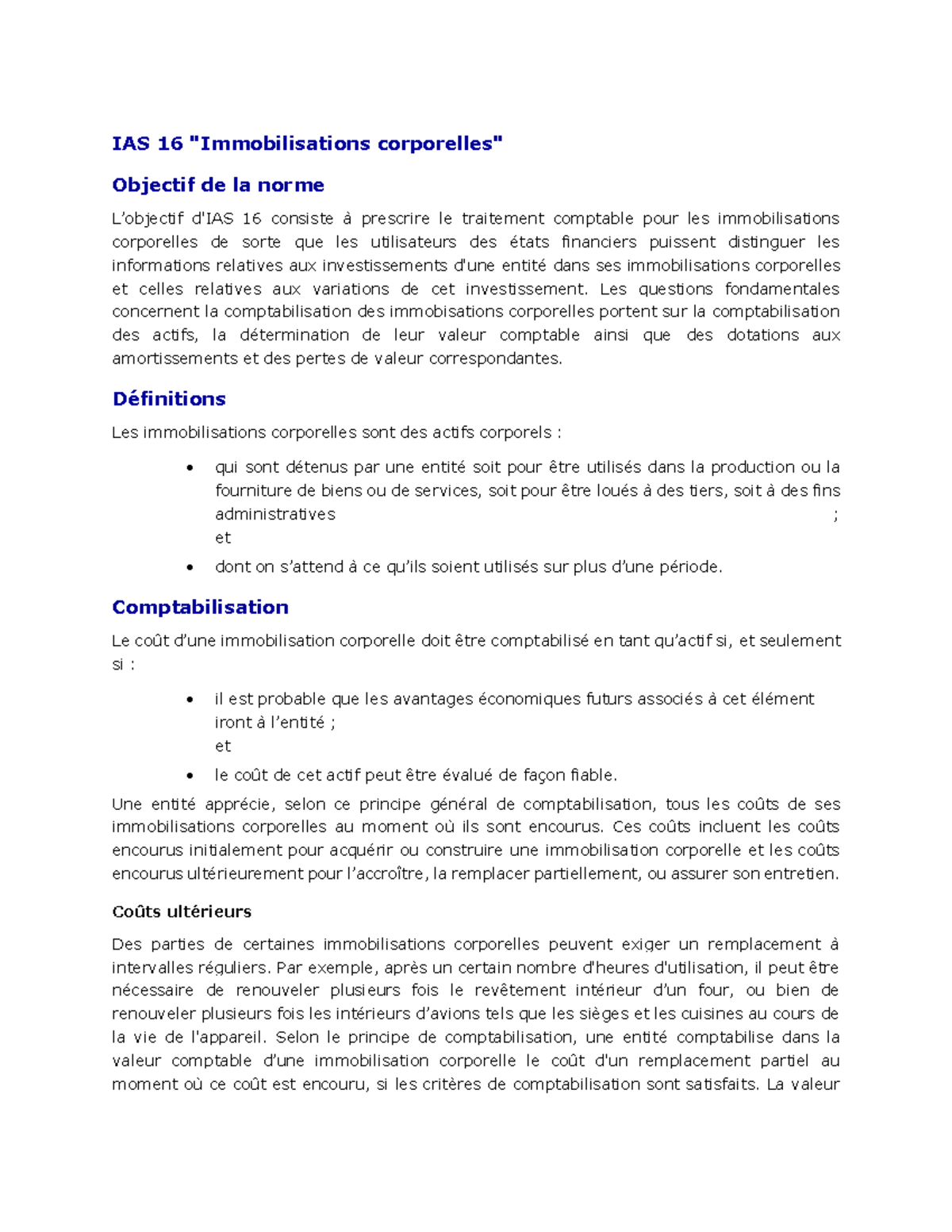 IAS 16 Resume Manuel CPA CANADA - IAS 16 "Immobilisations corporelles ...
