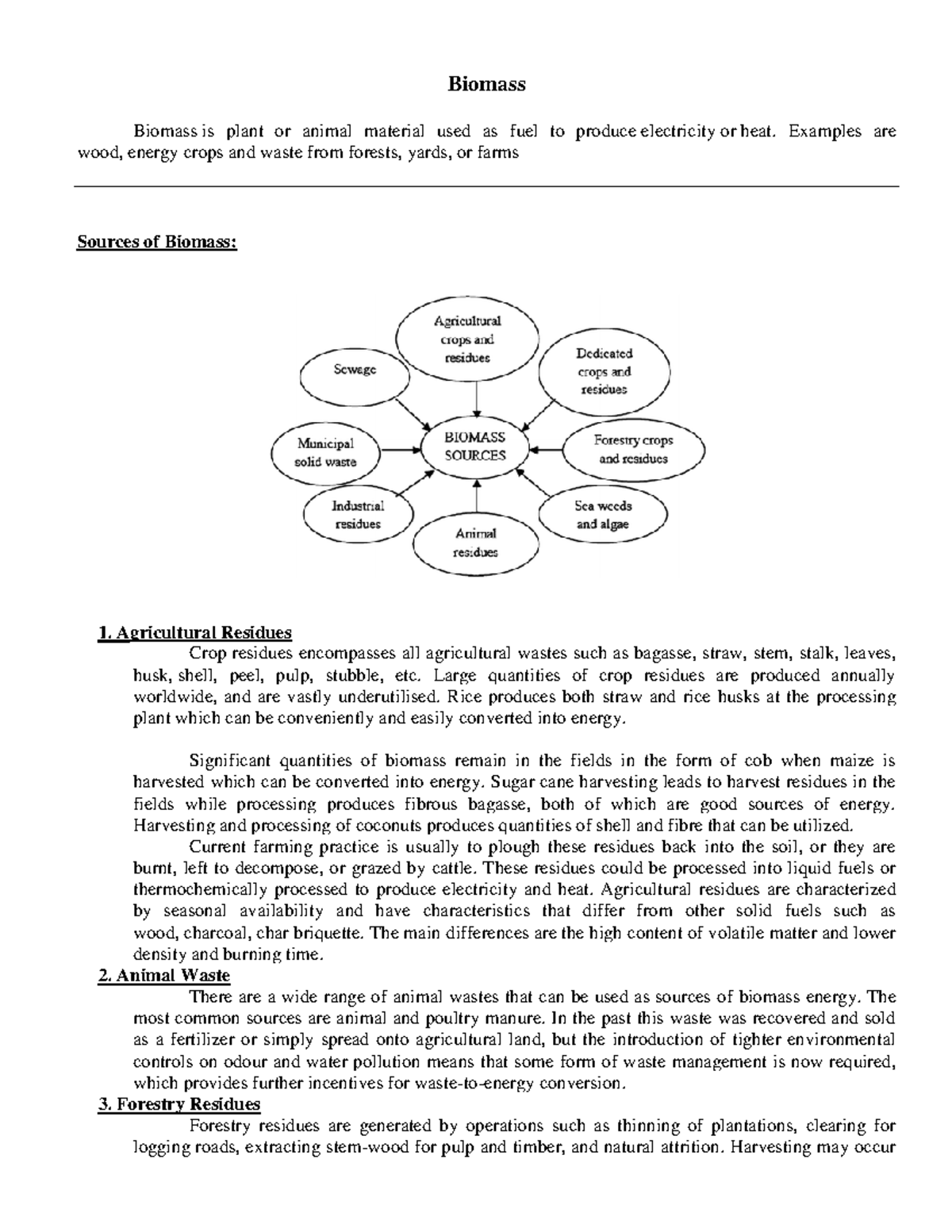 Unit 4 Notes on Biomass Energy Sources - OCH752 Free Study Material ...