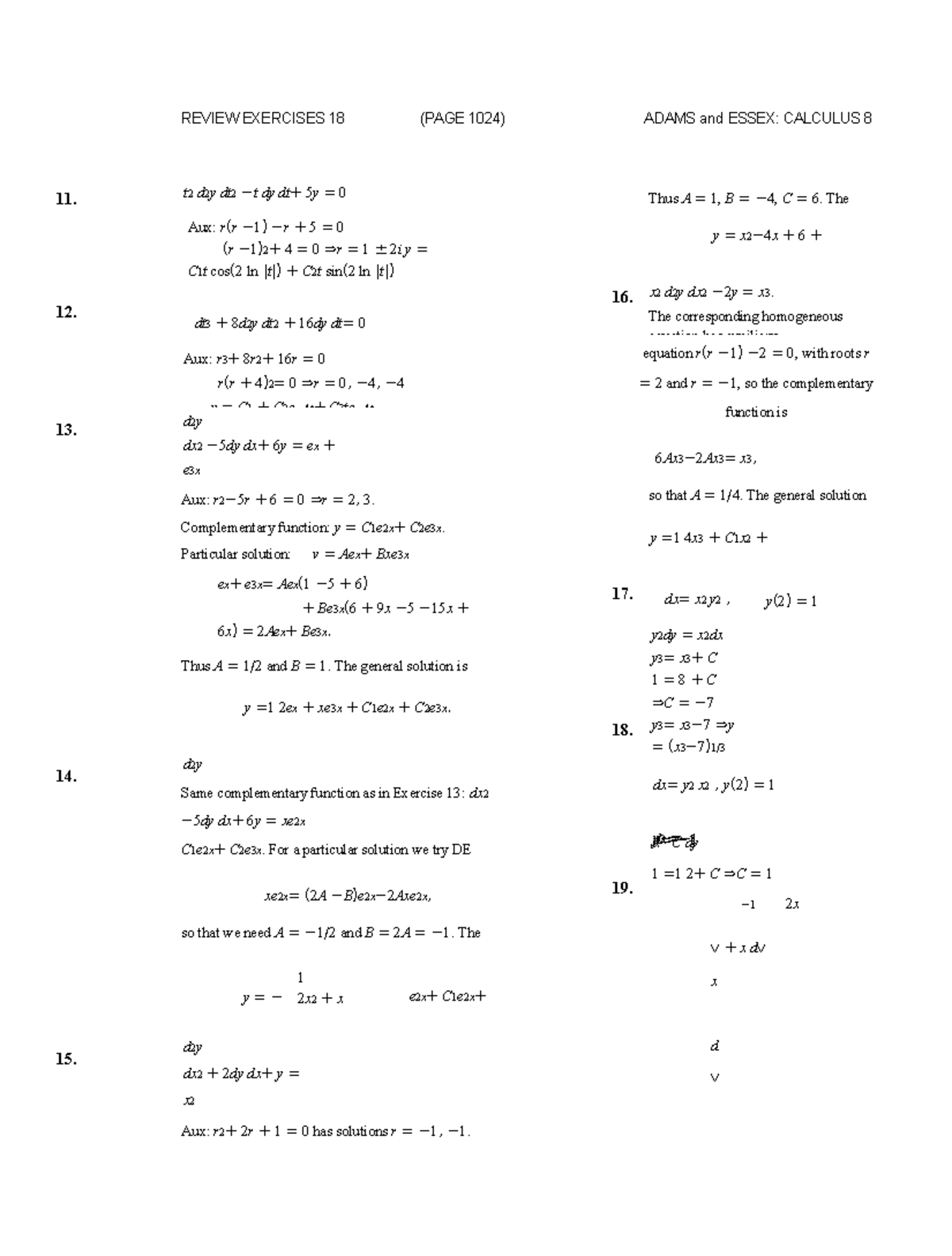 REVIEW EXERCISES 18 SOLUTIONS - ADAMS & ESSEX: CALCULUS 8 - Studocu