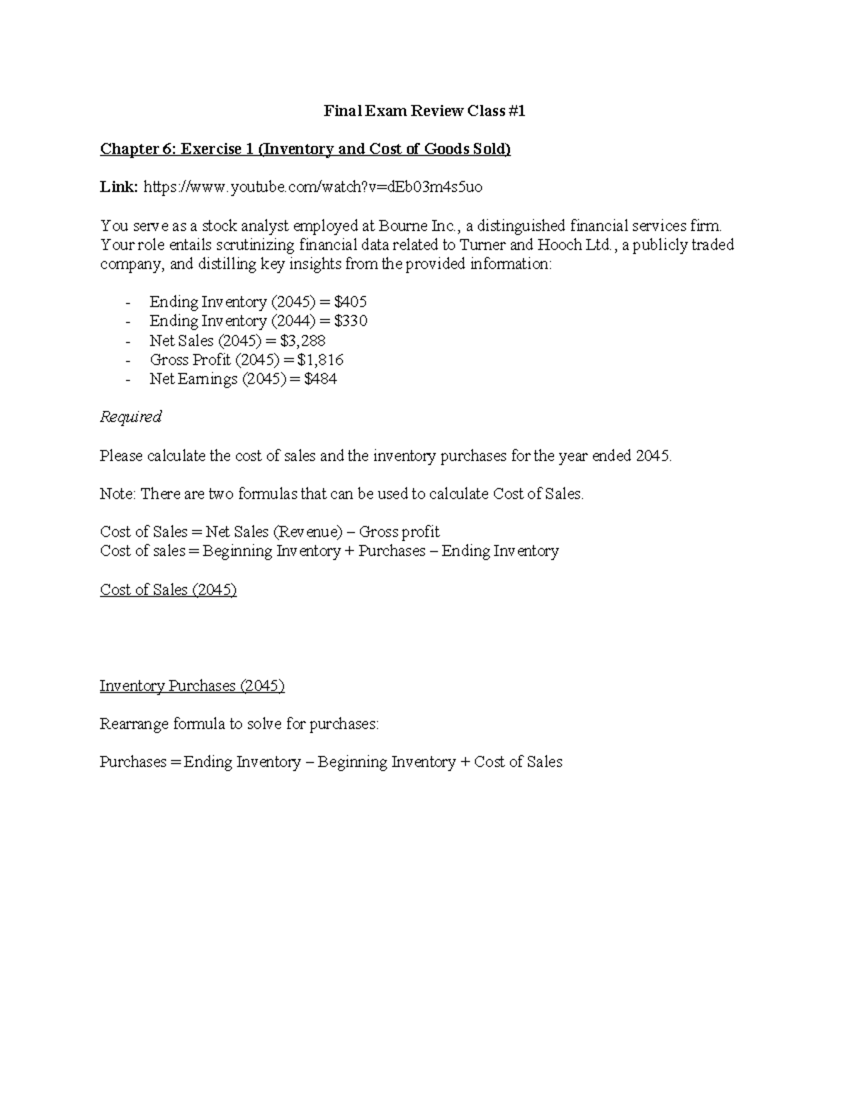 Final Exam Review: Class 1 - Inventory & Depreciation Analysis - Studocu