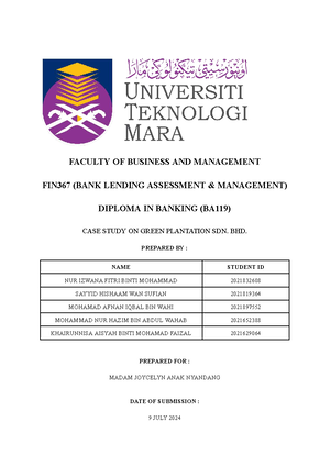 FIN367 Case Study Template & Rubric - BANK LENDING ASSESSMENT AND ...
