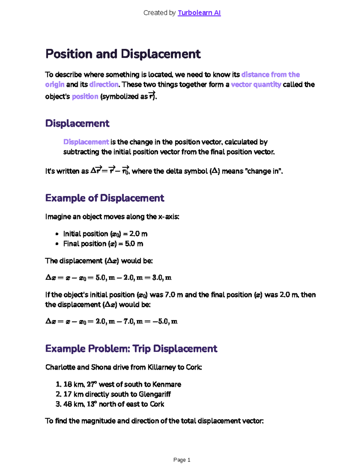 Physics 101: Position, Displacement, Speed, and Acceleration Notes ...