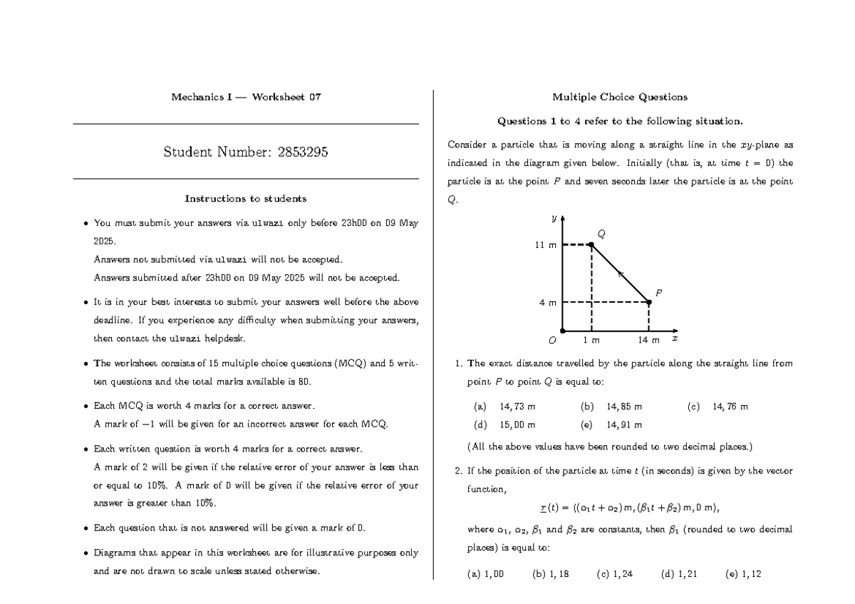 Mechanics I Worksheet 07: MCQs and Written Questions Analysis - Studocu