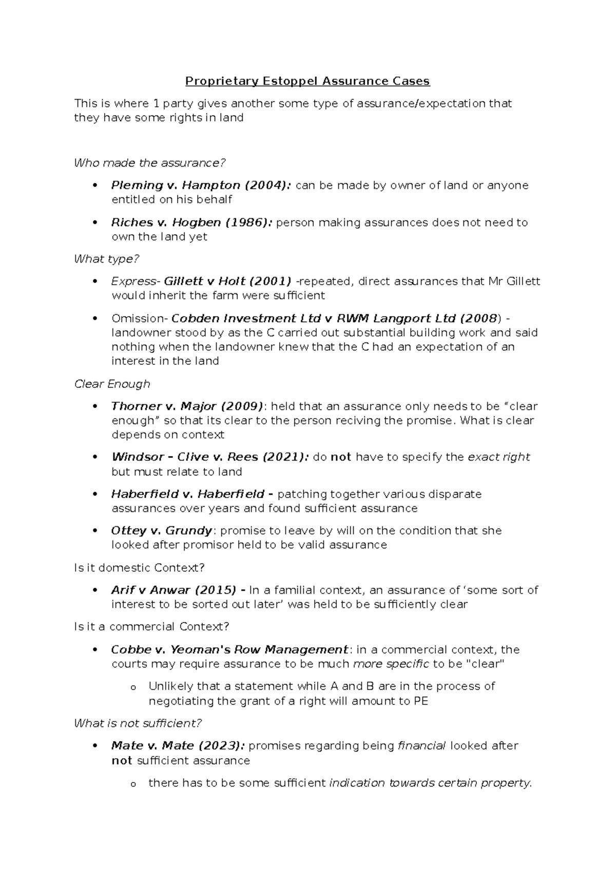 Proprietary Estoppel Assurance Cases: Key Legal Precedents Explained ...