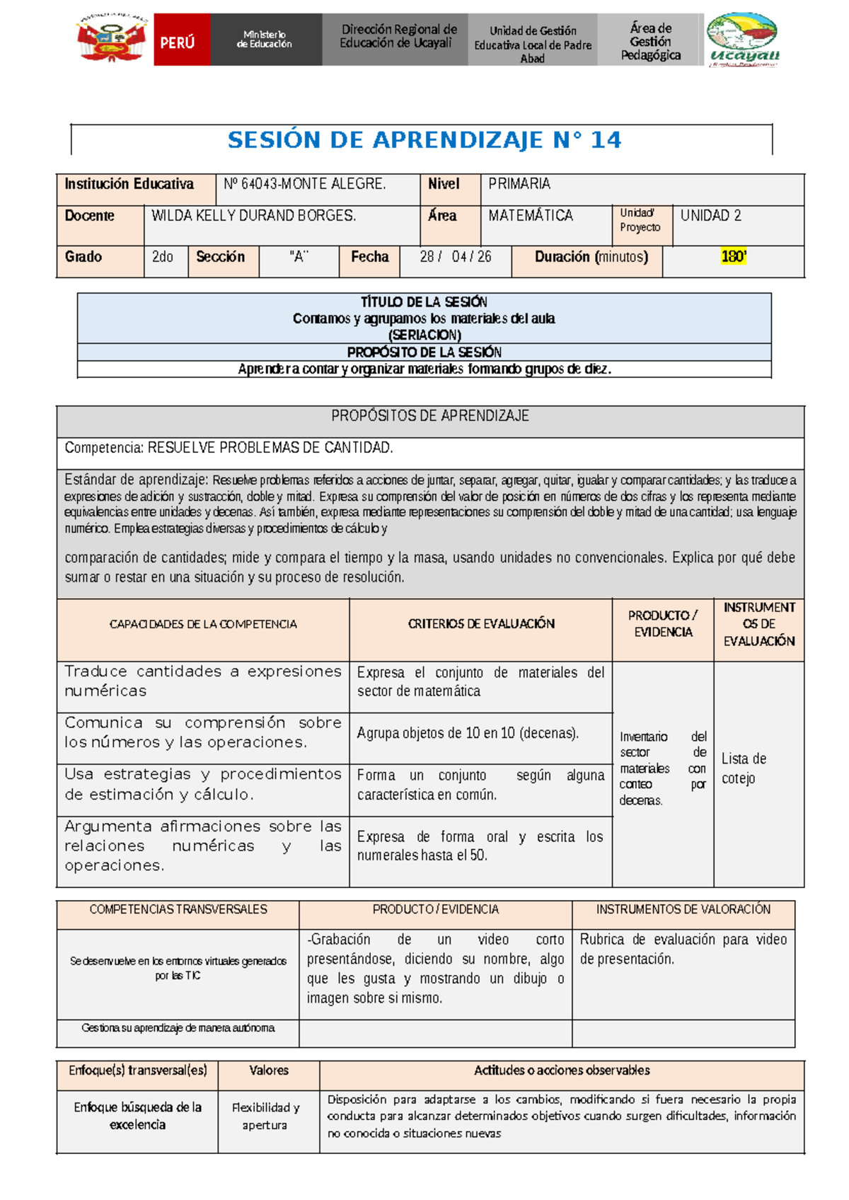 Sesión de Aprendizaje MAT-Contamos y Agrupamos Materiales del Aula - Document Preview