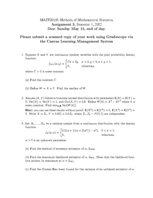 MAST90105 Methods of Mathematical Statistics Mid Semester Practice ...