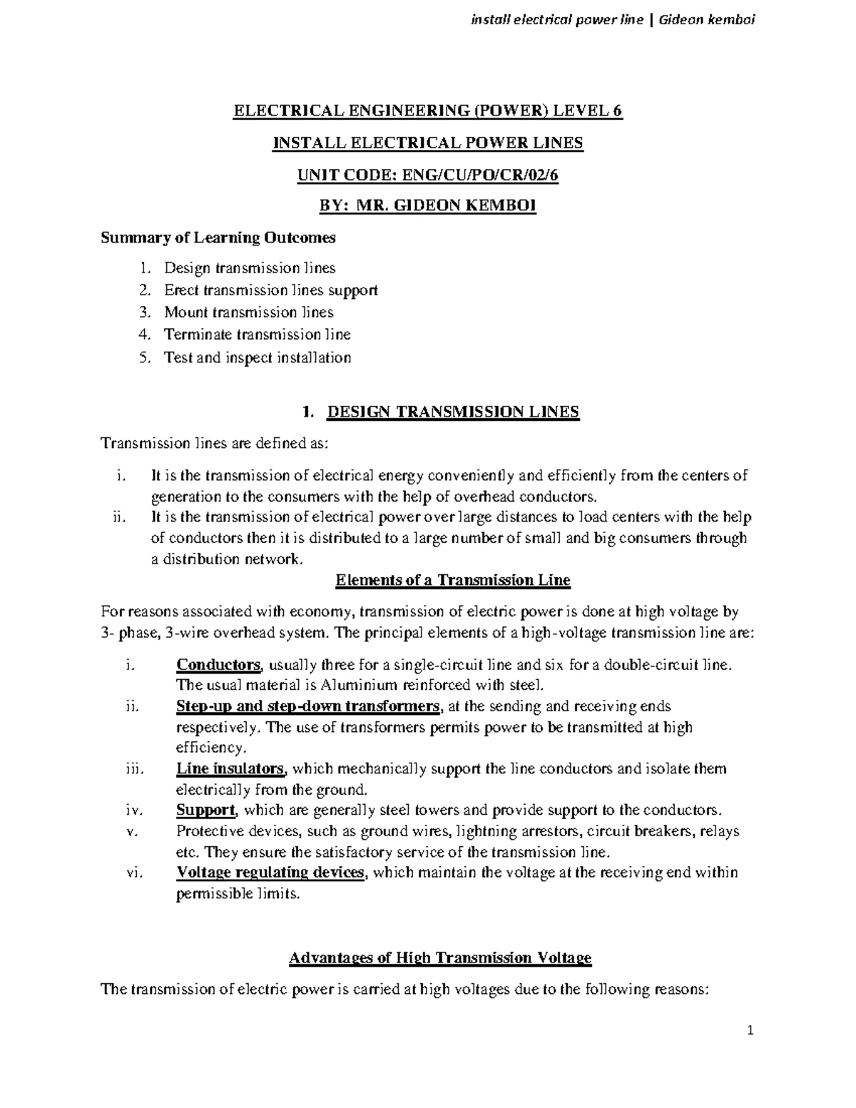 Electrical Engineering Level 6 Curriculum: Power Systems & Solar ...